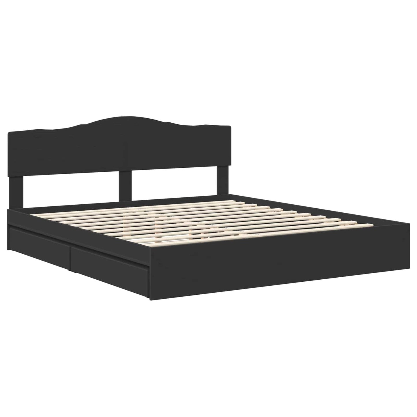 Opslag bed met hoofdeinde Zwart 200 x 200 cm Bewerkt hout is nu te koop bij PeponiXL, paradijselijk wonen!