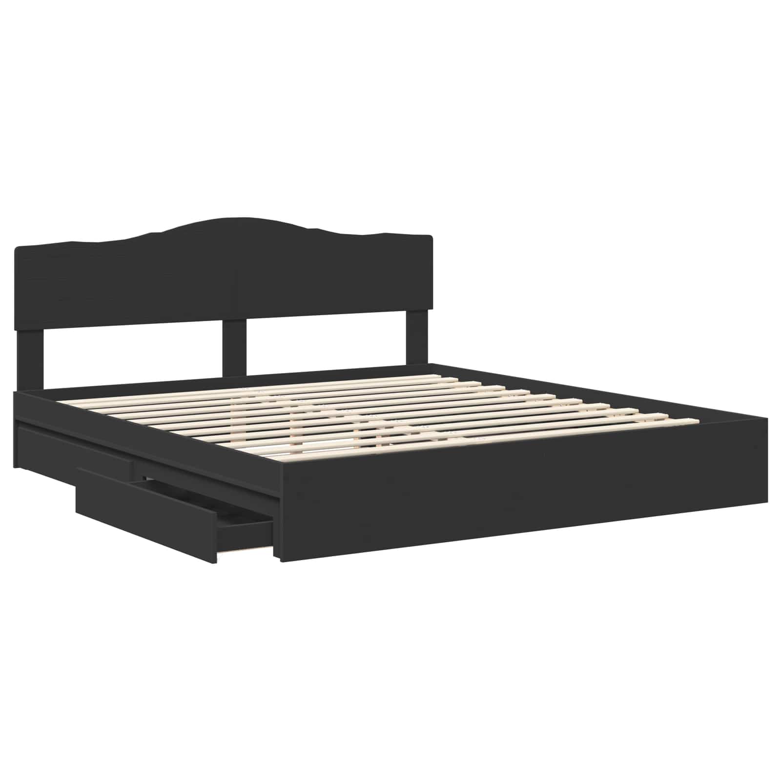 Opslag bed met hoofdeinde Zwart 200 x 200 cm Bewerkt hout is nu te koop bij PeponiXL, paradijselijk wonen!