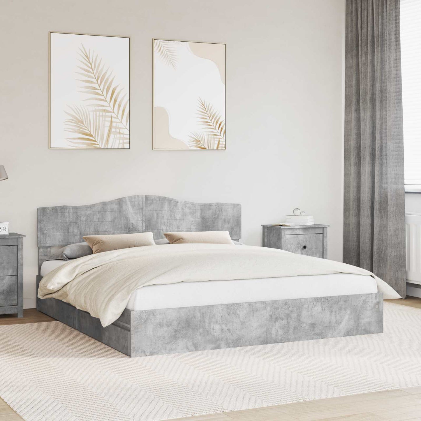 Opslag bed met hoofdeinde Beton Grijs 200 x 200 cm Bewerkt hout is nu te koop bij PeponiXL, paradijselijk wonen!