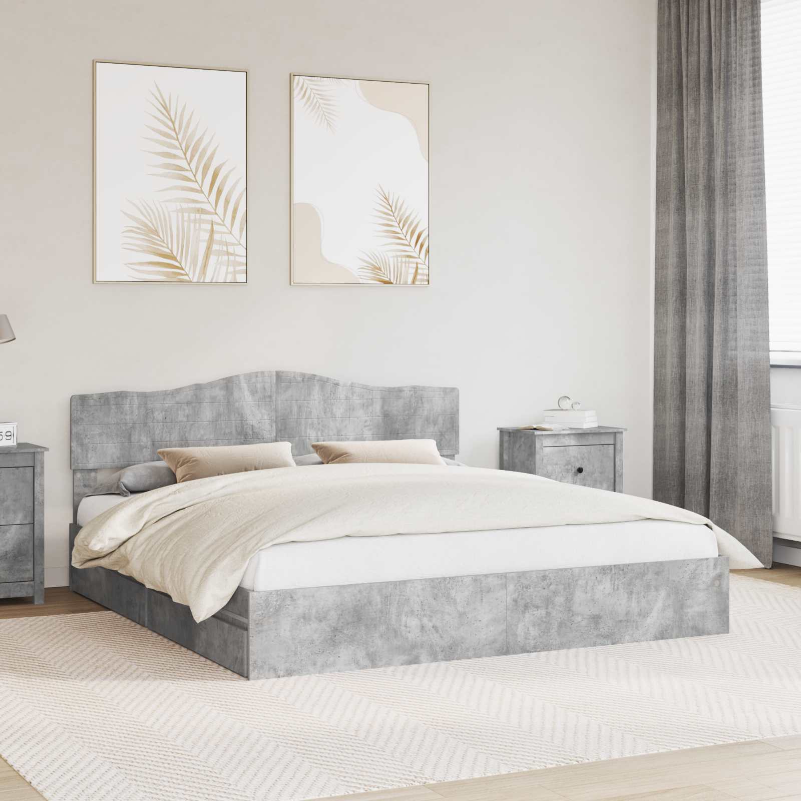 Opslag bed met hoofdeinde Beton Grijs 200 x 200 cm Bewerkt hout is nu te koop bij PeponiXL, paradijselijk wonen!