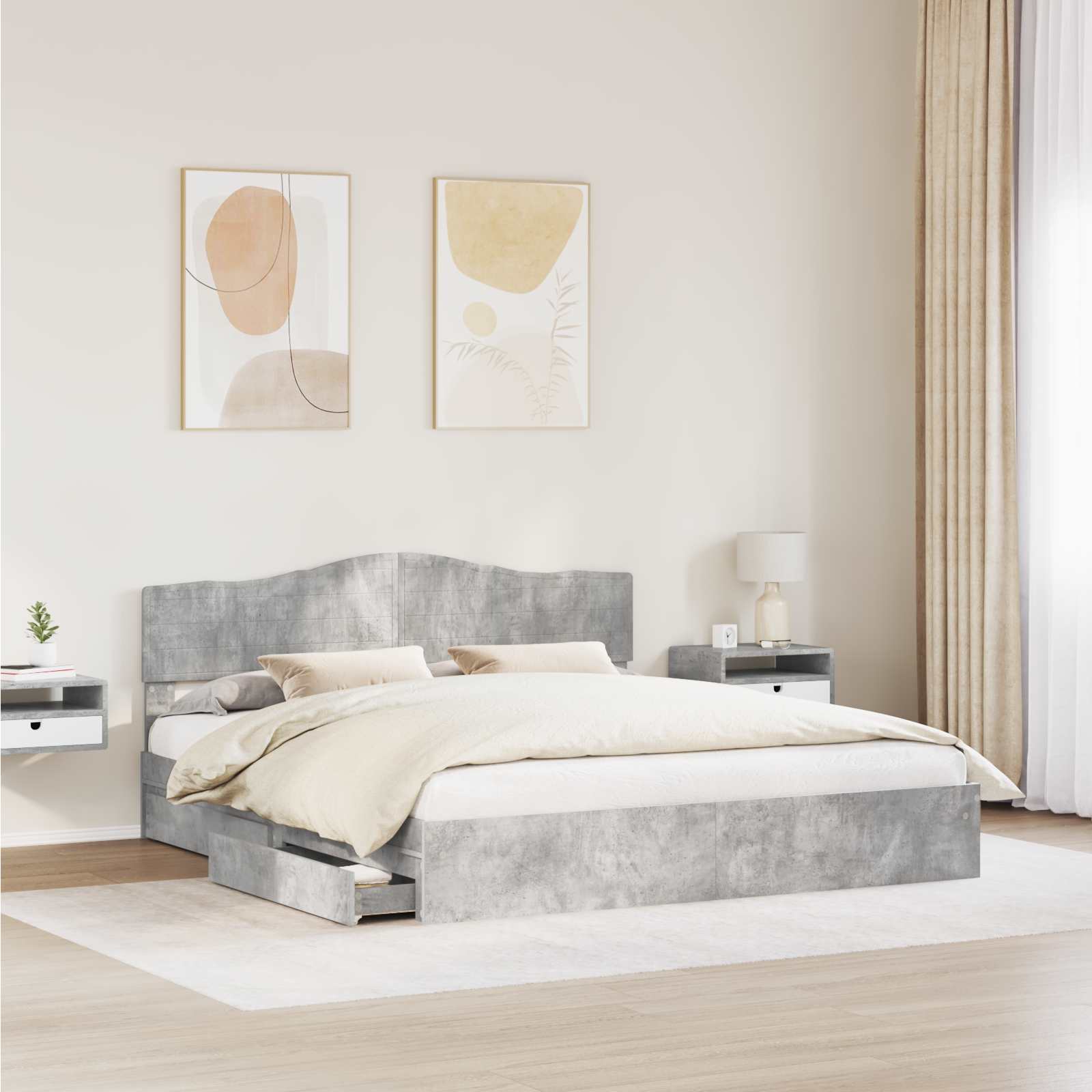 Opslag bed met hoofdeinde Beton Grijs 200 x 200 cm Bewerkt hout is nu te koop bij PeponiXL, paradijselijk wonen!