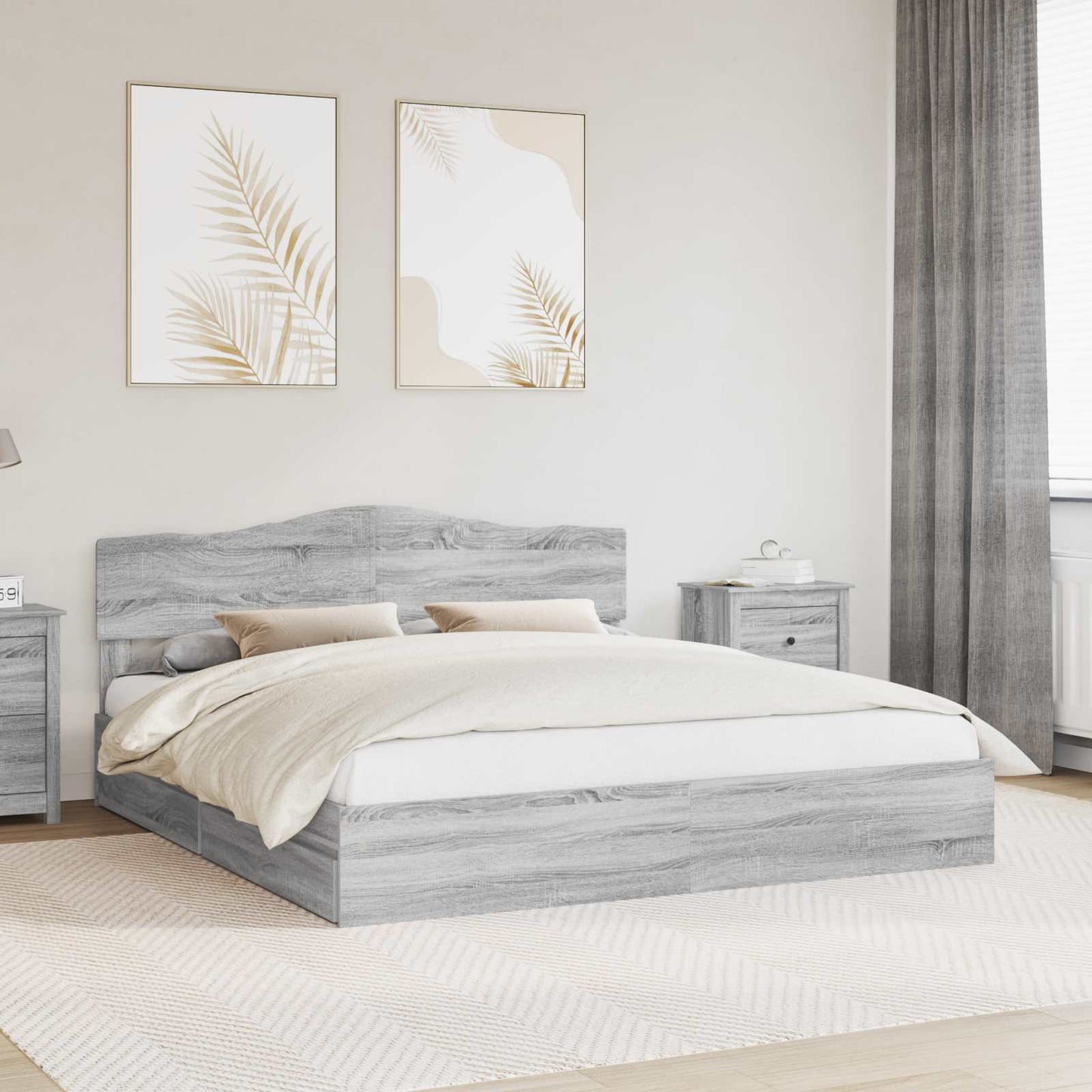 Opslag bed met lade Grijs Sonoma 200 x 200 cm Bewerkt hout is nu te koop bij PeponiXL, paradijselijk wonen!