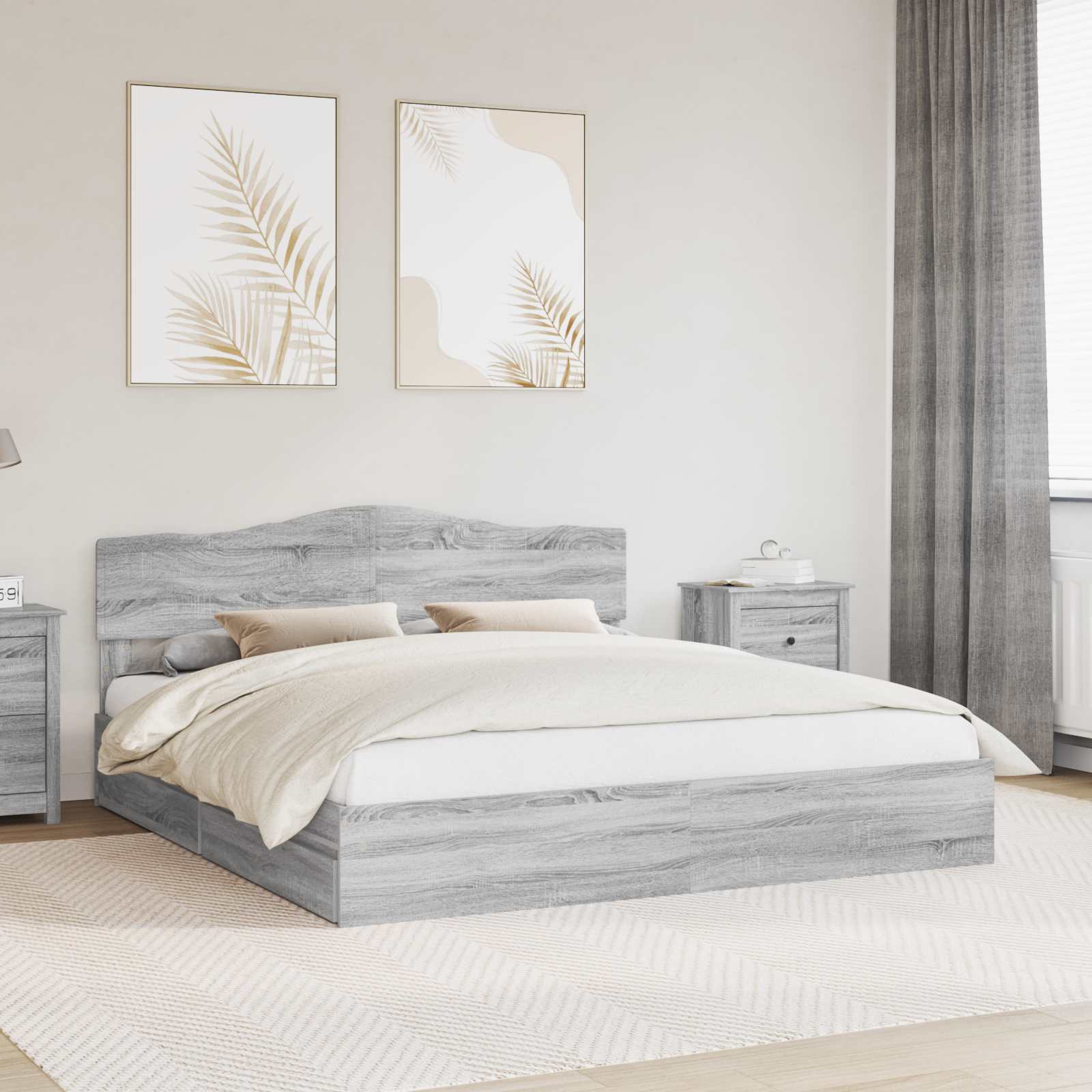 Opslag bed met lade Grijs Sonoma 200 x 200 cm Bewerkt hout is nu te koop bij PeponiXL, paradijselijk wonen!