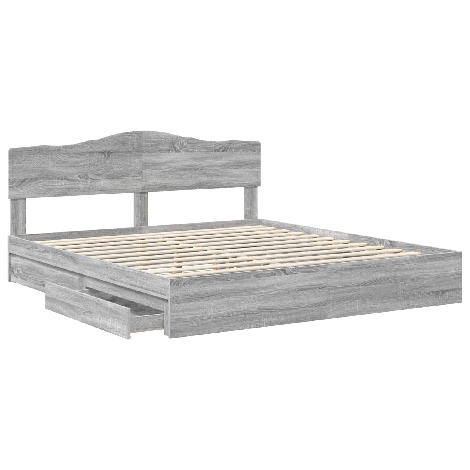 Opslag bed met lade Grijs Sonoma 200 x 200 cm Bewerkt hout is nu te koop bij PeponiXL, paradijselijk wonen!