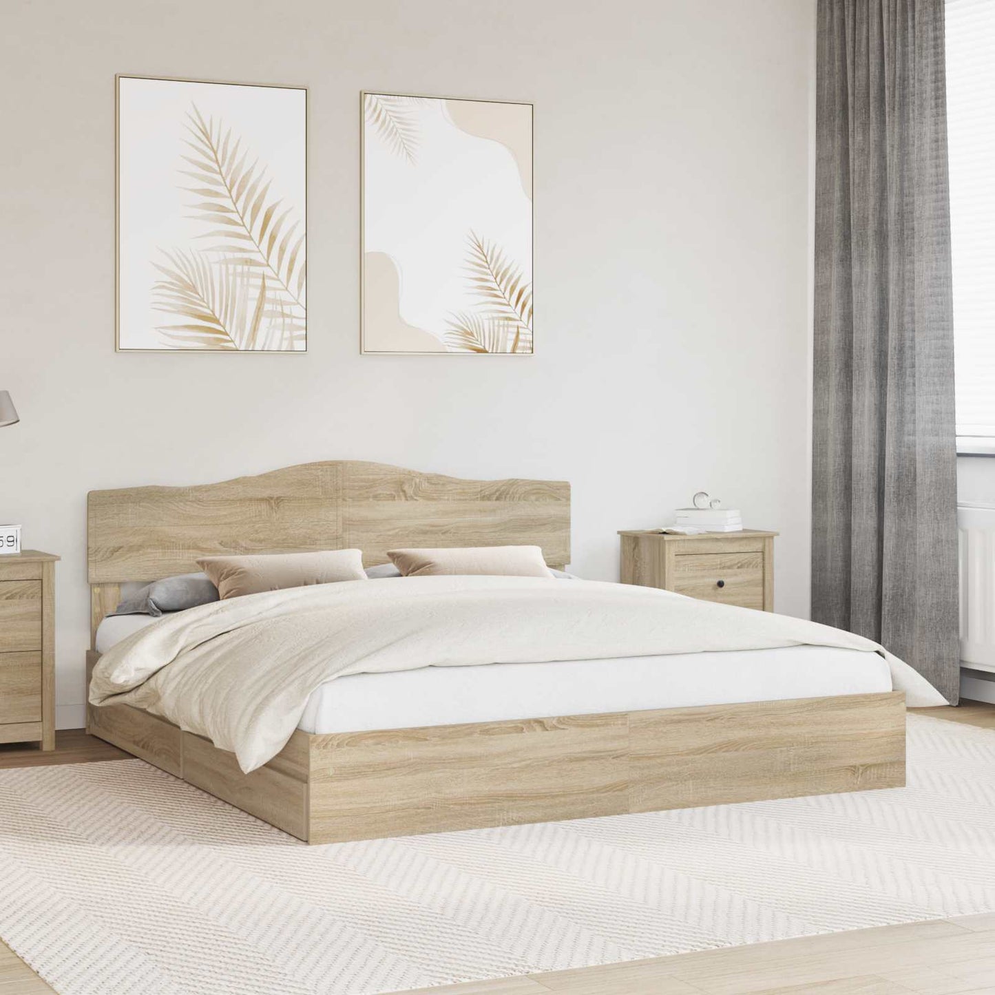 Opslag bed met lade Sonoma Eiken 180 x 200 cm Bewerkt hout is nu te koop bij PeponiXL, paradijselijk wonen!