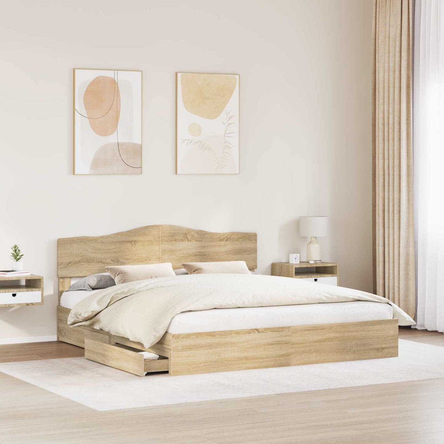 Opslag bed met lade Sonoma Eiken 180 x 200 cm Bewerkt hout is nu te koop bij PeponiXL, paradijselijk wonen!