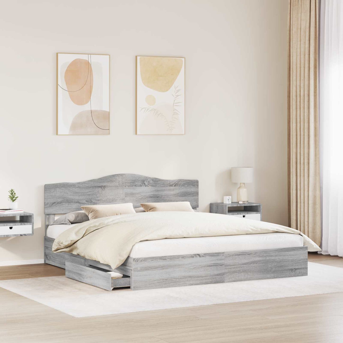 Opslag bed met lade Grijs Sonoma 180 x 200 cm Bewerkt hout is nu te koop bij PeponiXL, paradijselijk wonen!