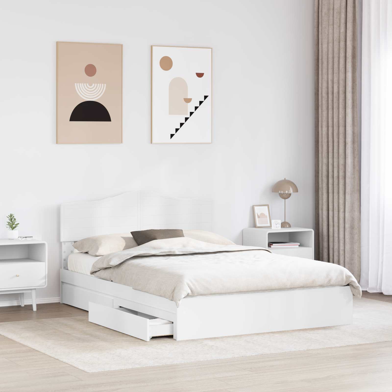 Opslag bed met hoofdeinde Wit 160 x 200 cm Bewerkt hout is nu te koop bij PeponiXL, paradijselijk wonen!