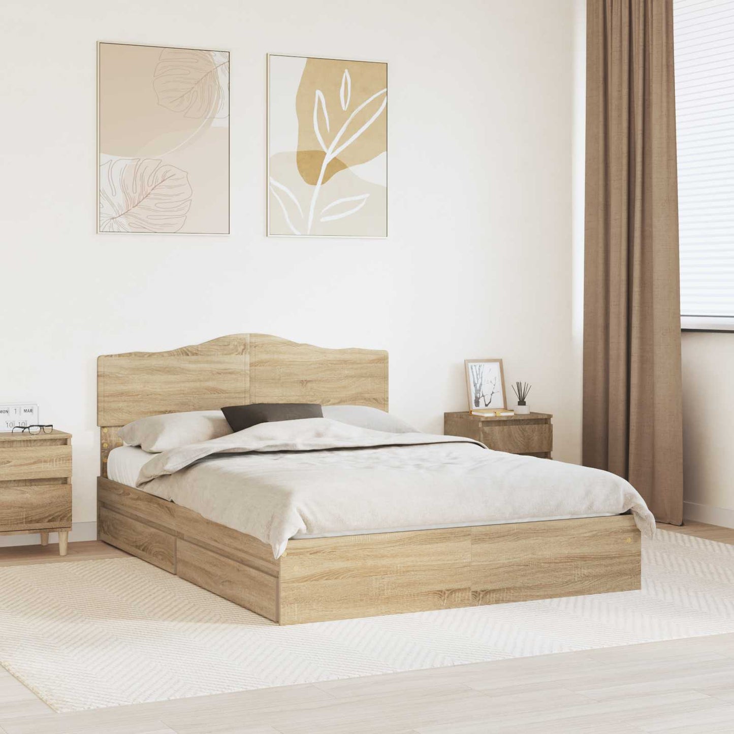 Opslag bed met lade Sonoma Eiken 160 x 200 cm Bewerkt hout is nu te koop bij PeponiXL, paradijselijk wonen!