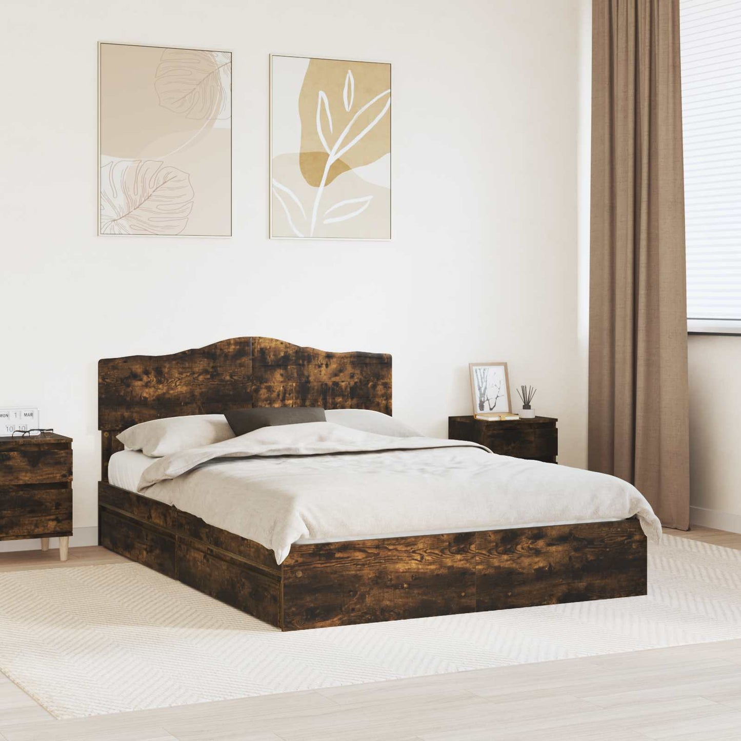 Opslag bed met lade Gerookt eiken 160 x 200 cm Bewerkt hout is nu te koop bij PeponiXL, paradijselijk wonen!