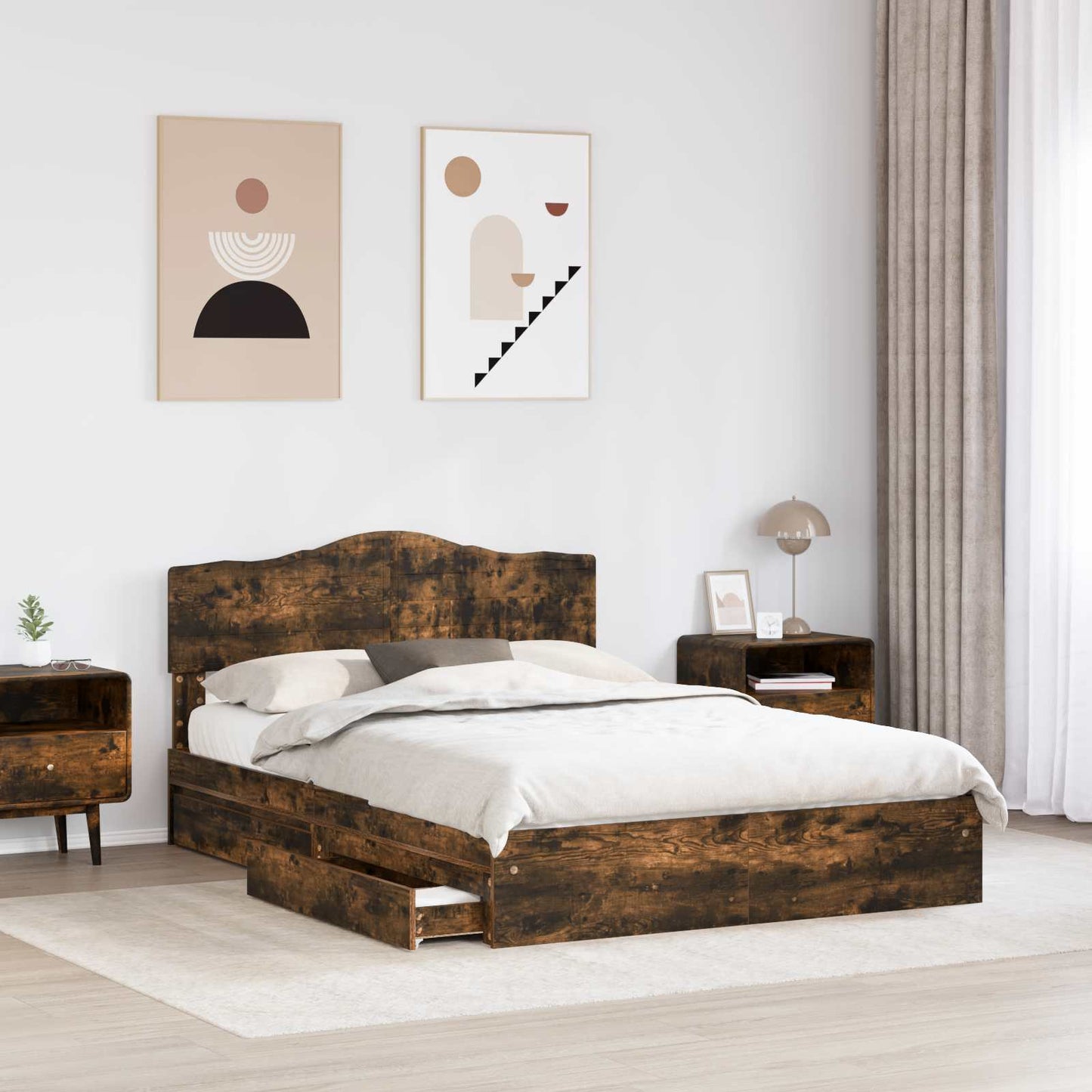 Opslag bed met lade Gerookt eiken 160 x 200 cm Bewerkt hout is nu te koop bij PeponiXL, paradijselijk wonen!