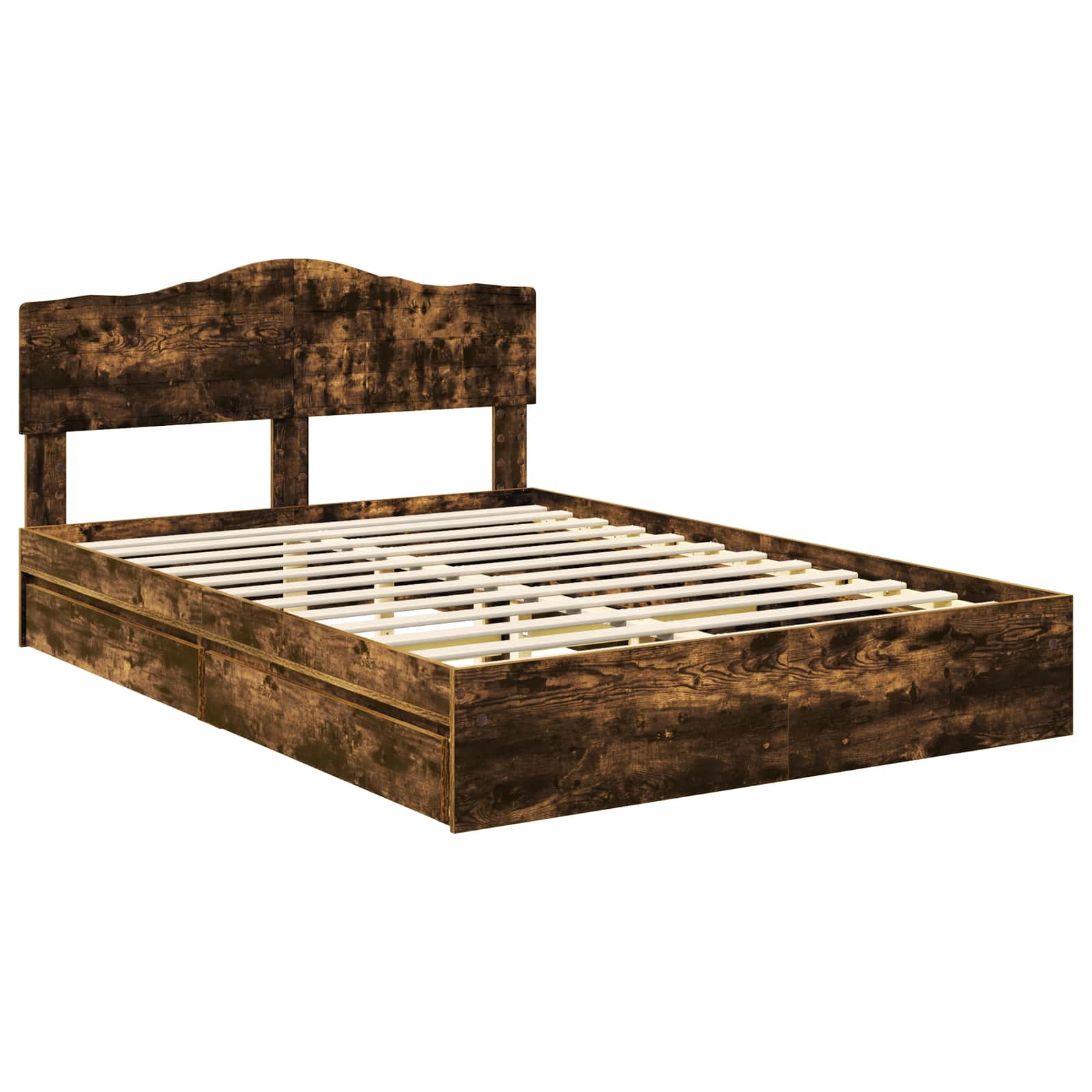Opslag bed met lade Gerookt eiken 160 x 200 cm Bewerkt hout is nu te koop bij PeponiXL, paradijselijk wonen!