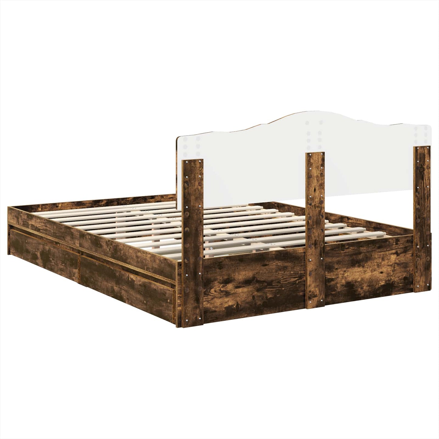 Opslag bed met lade Gerookt eiken 160 x 200 cm Bewerkt hout is nu te koop bij PeponiXL, paradijselijk wonen!
