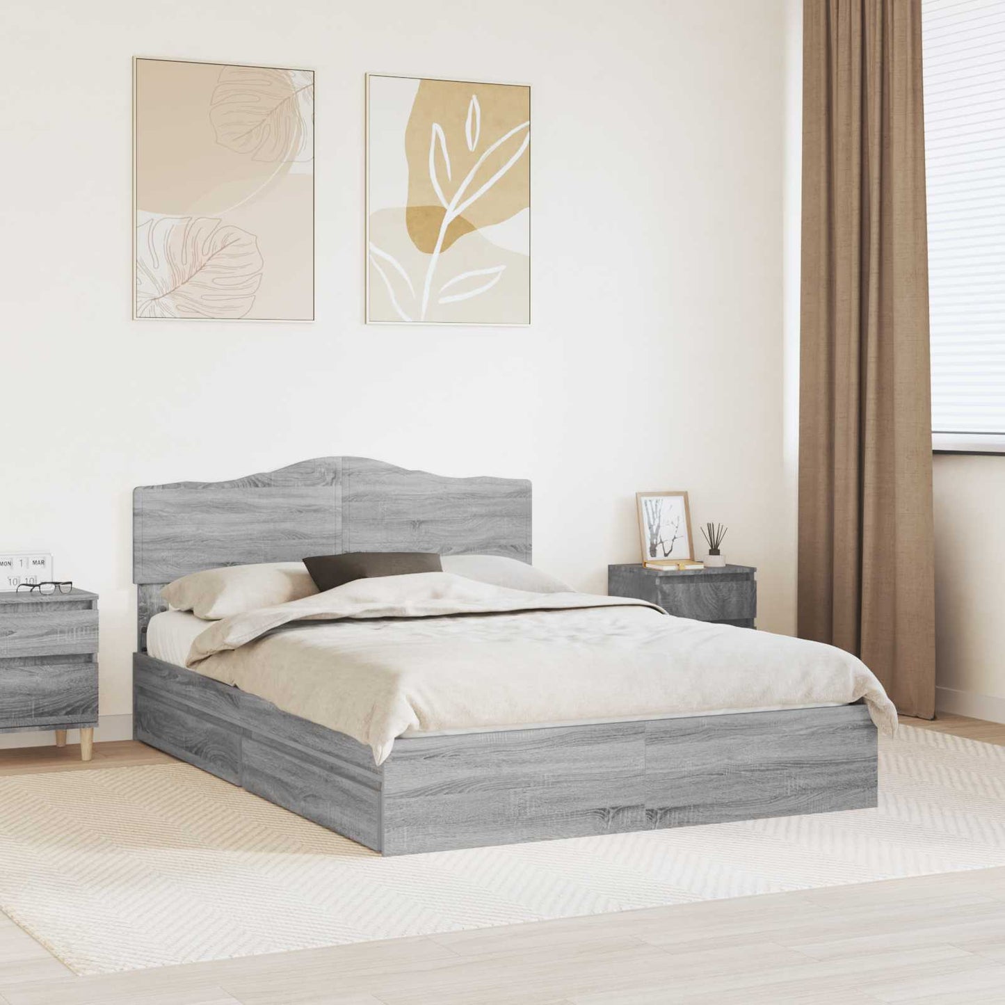 Opslag bed met lade Grijs Sonoma 160 x 200 cm Bewerkt hout is nu te koop bij PeponiXL, paradijselijk wonen!