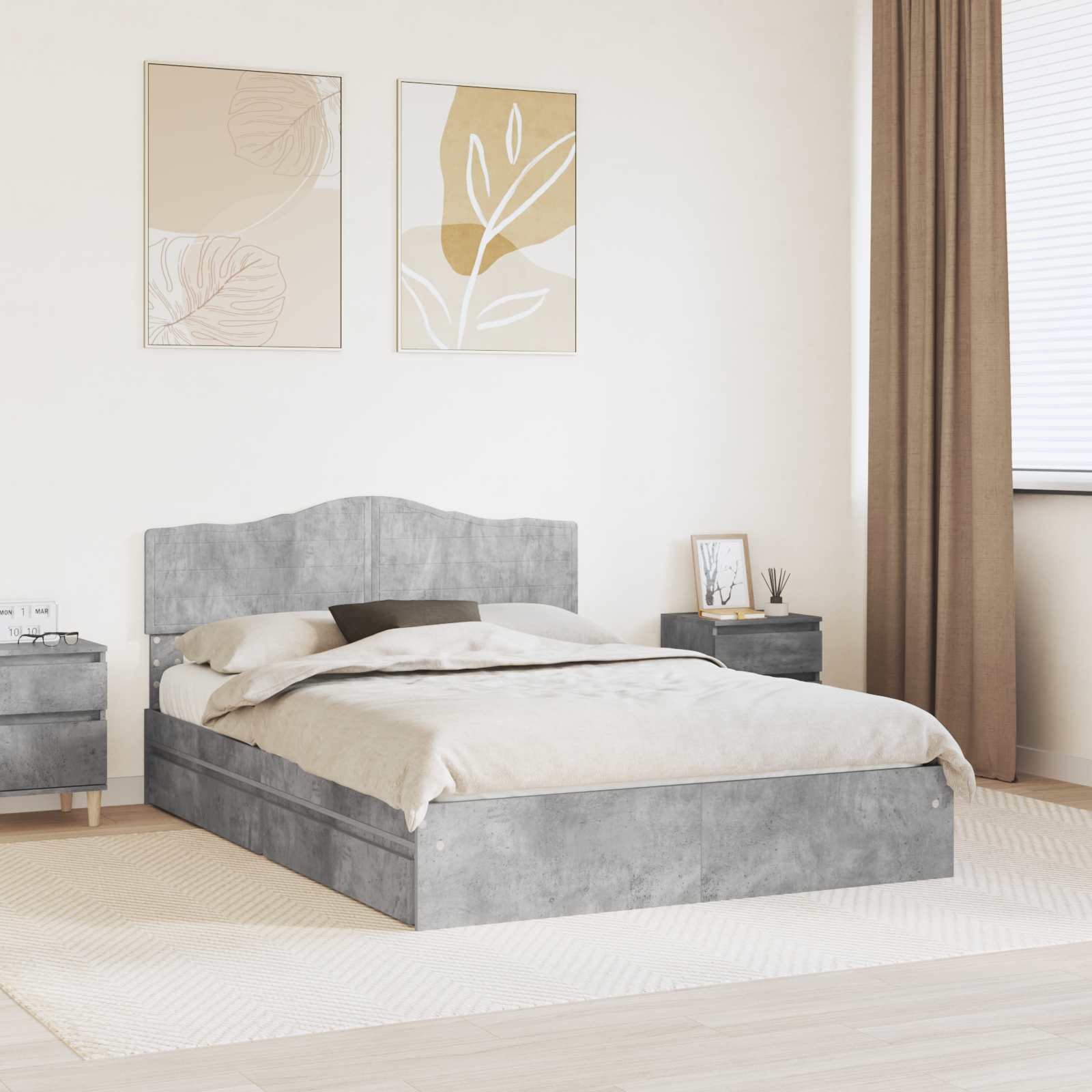 Opslag bed met hoofdeinde Beton Grijs 150 x 200 cm Bewerkt hout is nu te koop bij PeponiXL, paradijselijk wonen!