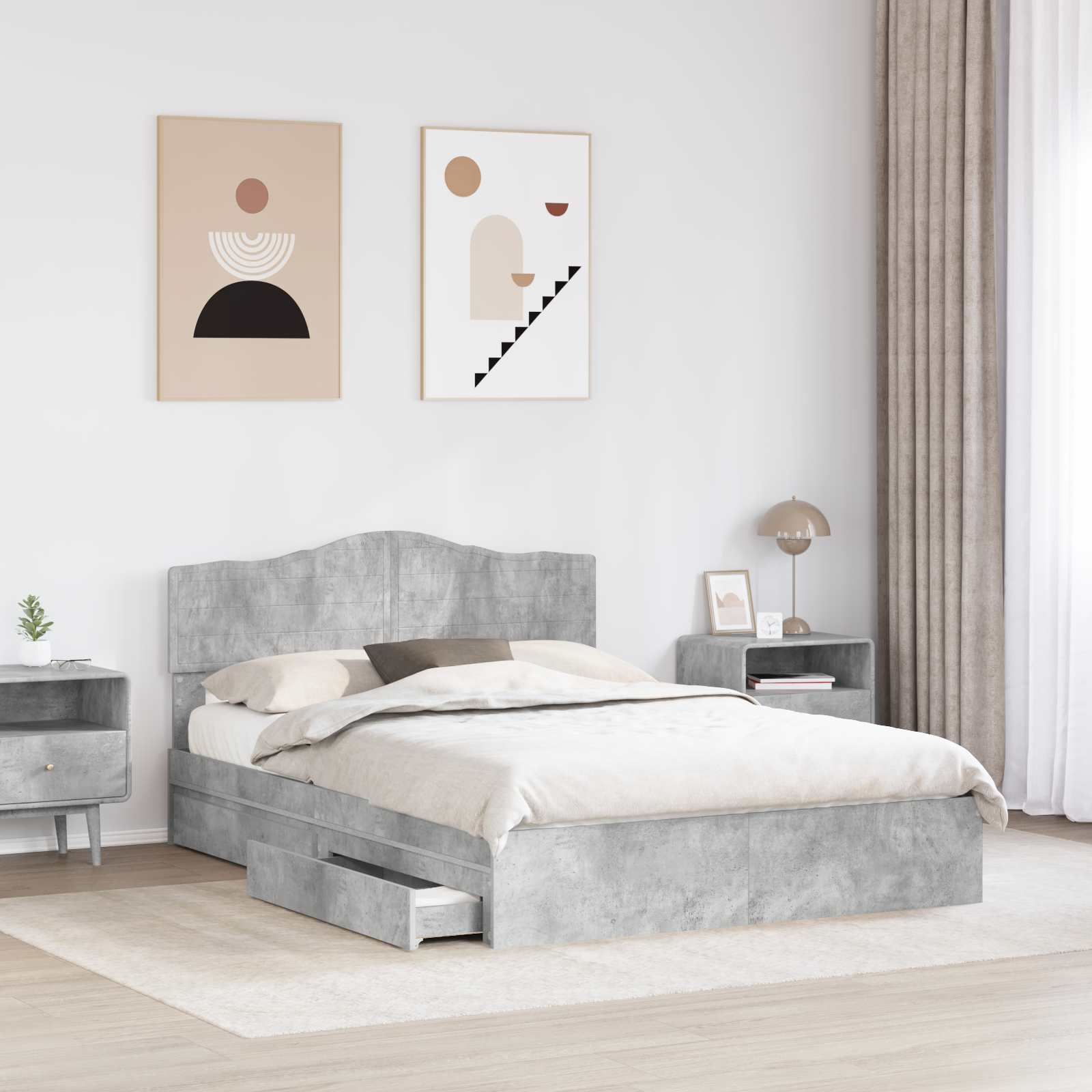 Opslag bed met hoofdeinde Beton Grijs 150 x 200 cm Bewerkt hout is nu te koop bij PeponiXL, paradijselijk wonen!