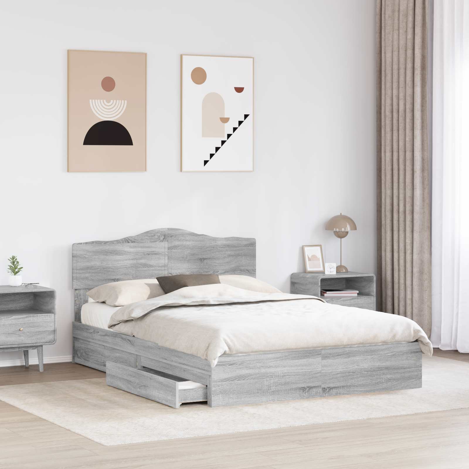 Opslag bed met lade Grijs Sonoma 140 x 200 cm Bewerkt hout is nu te koop bij PeponiXL, paradijselijk wonen!