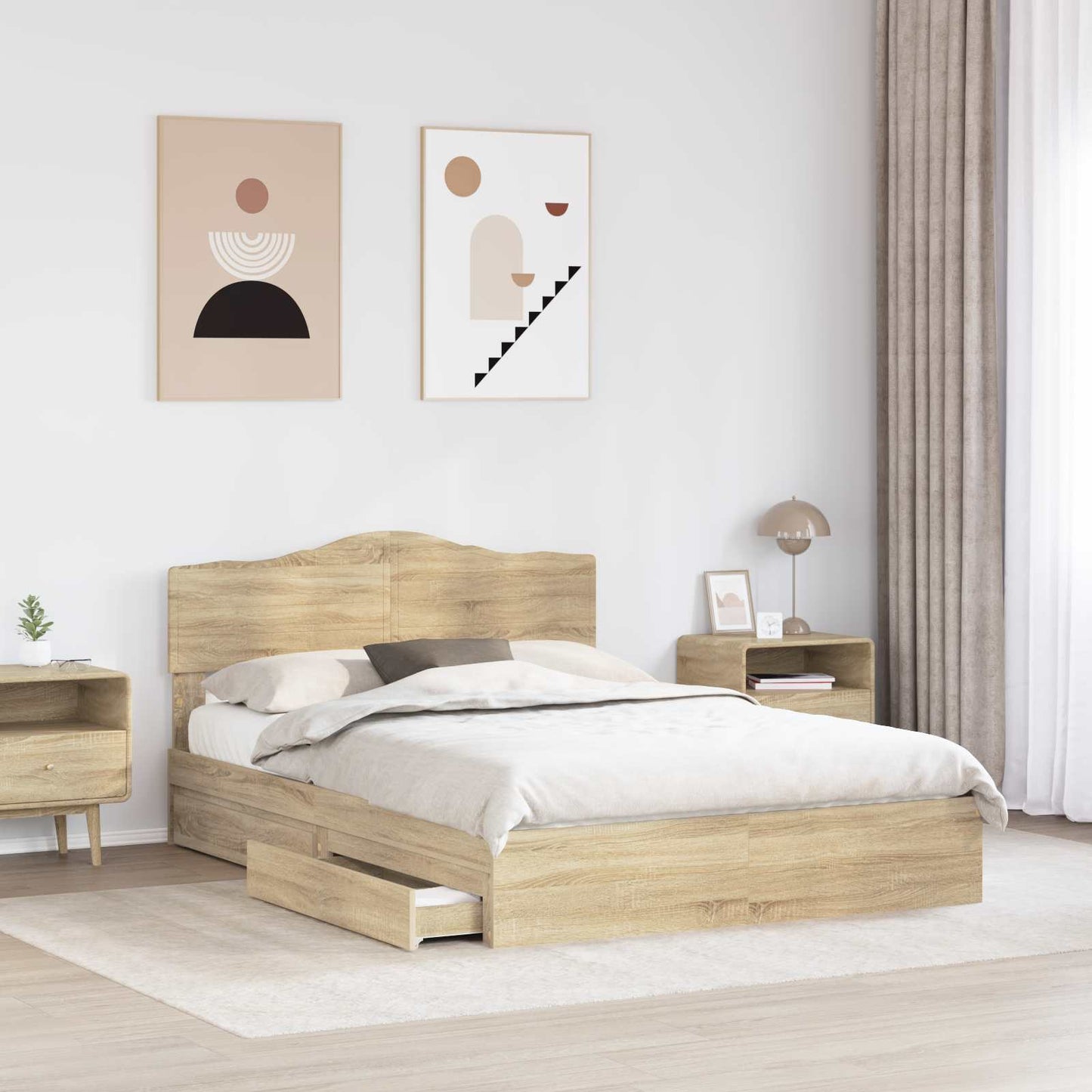Opslag bed met lade Sonoma Eiken 140 x 190 cm Bewerkt hout is nu te koop bij PeponiXL, paradijselijk wonen!