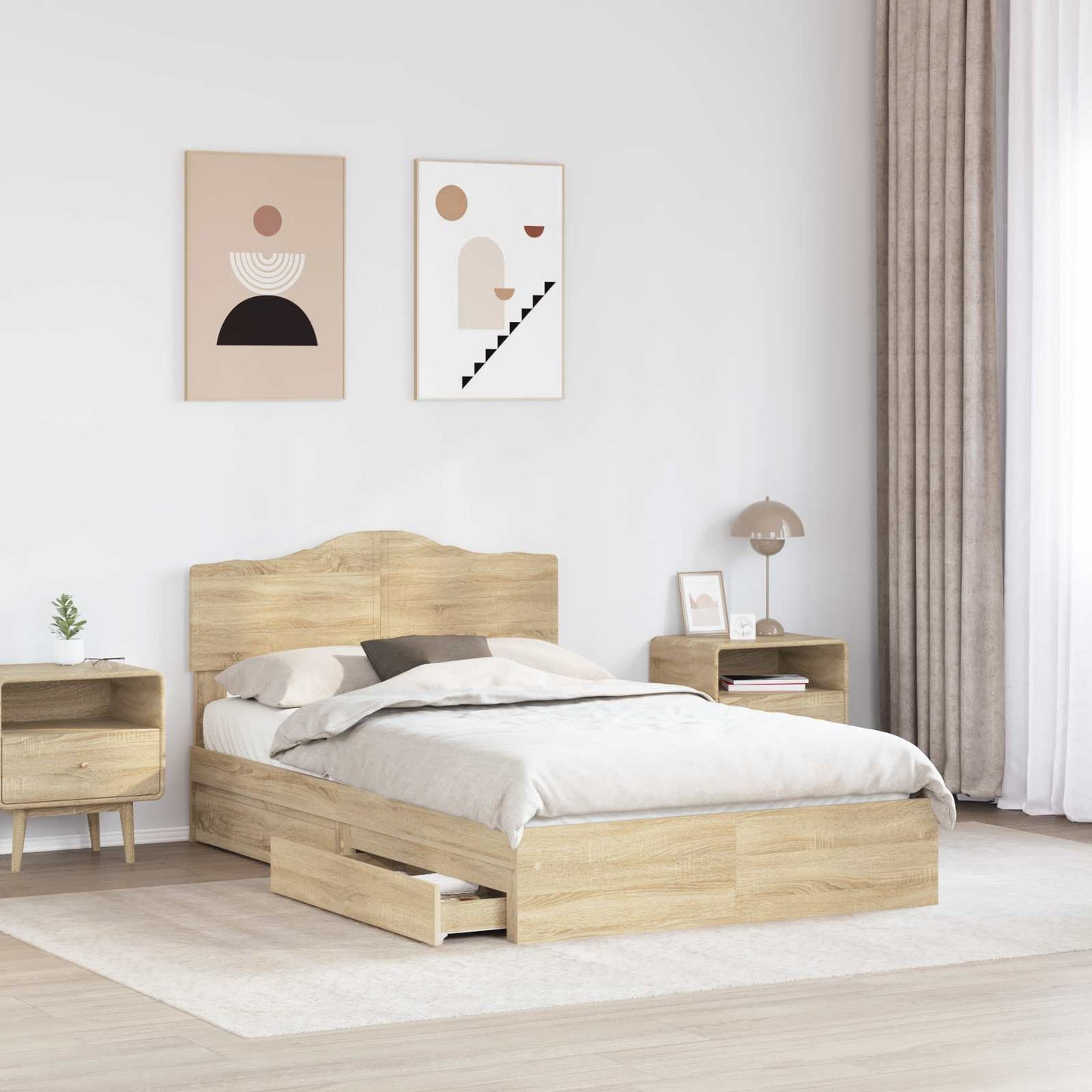 Opslag bed met lade Sonoma Eiken 135 x 190 cm Bewerkt hout is nu te koop bij PeponiXL, paradijselijk wonen!