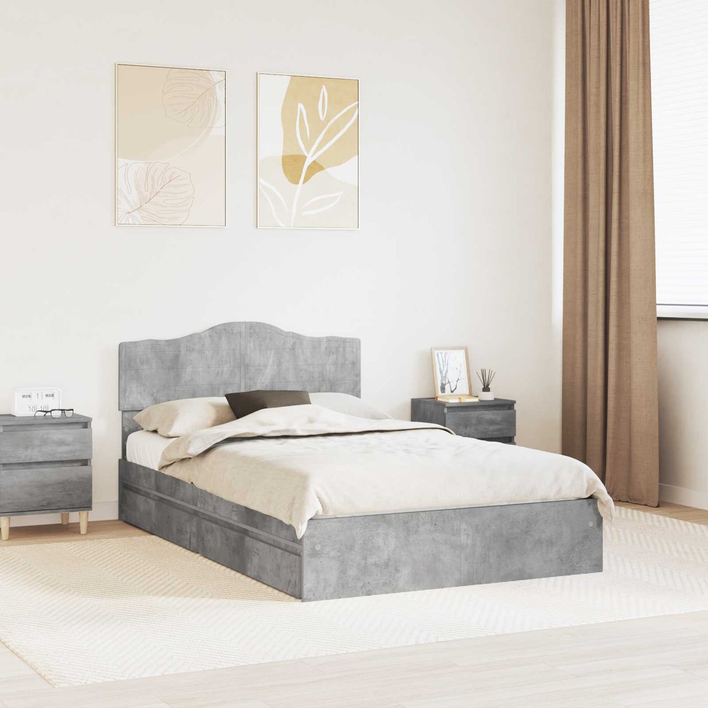 Opslag bed met hoofdeinde Beton Grijs 135 x 190 cm Bewerkt hout is nu te koop bij PeponiXL, paradijselijk wonen!
