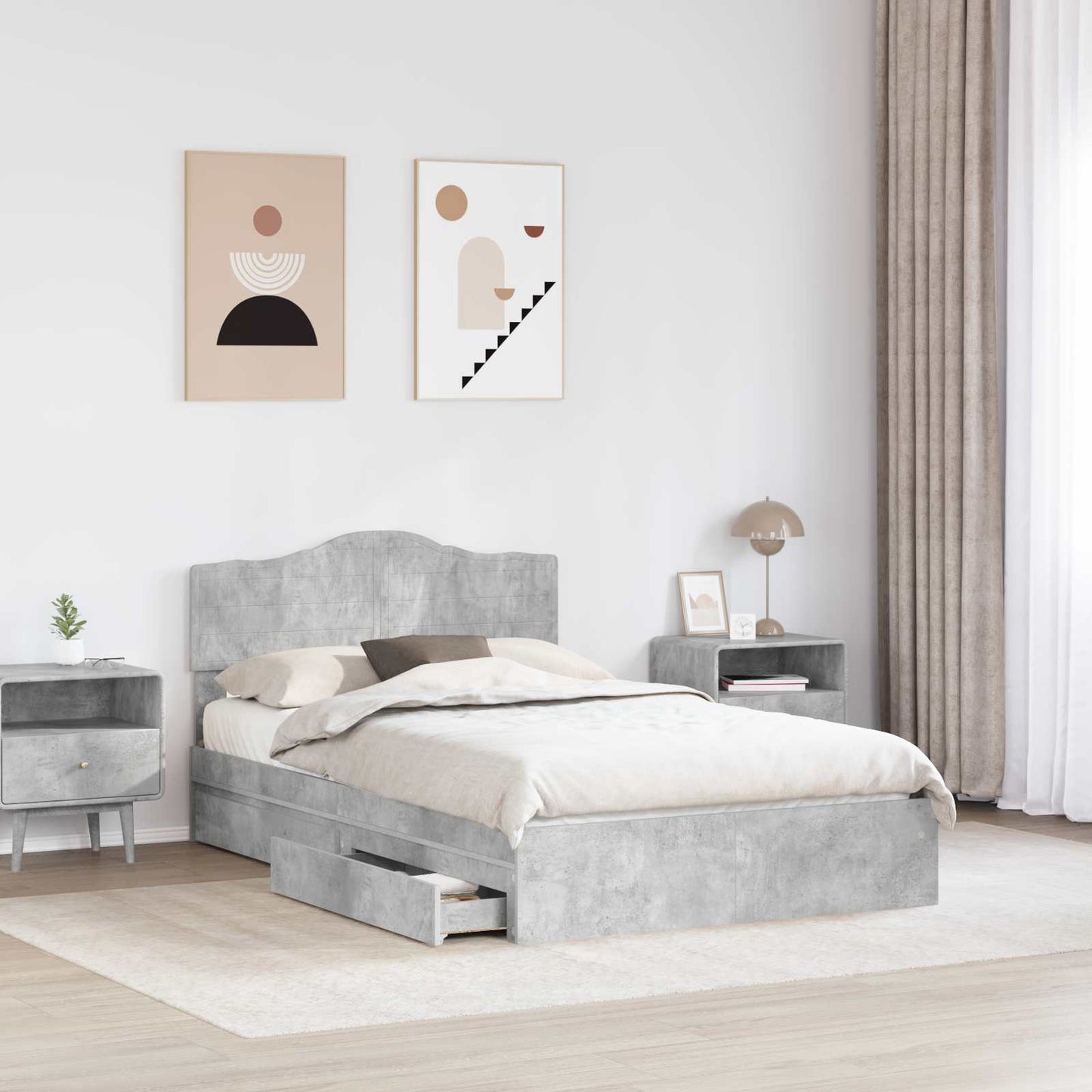 Opslag bed met hoofdeinde Beton Grijs 135 x 190 cm Bewerkt hout is nu te koop bij PeponiXL, paradijselijk wonen!
