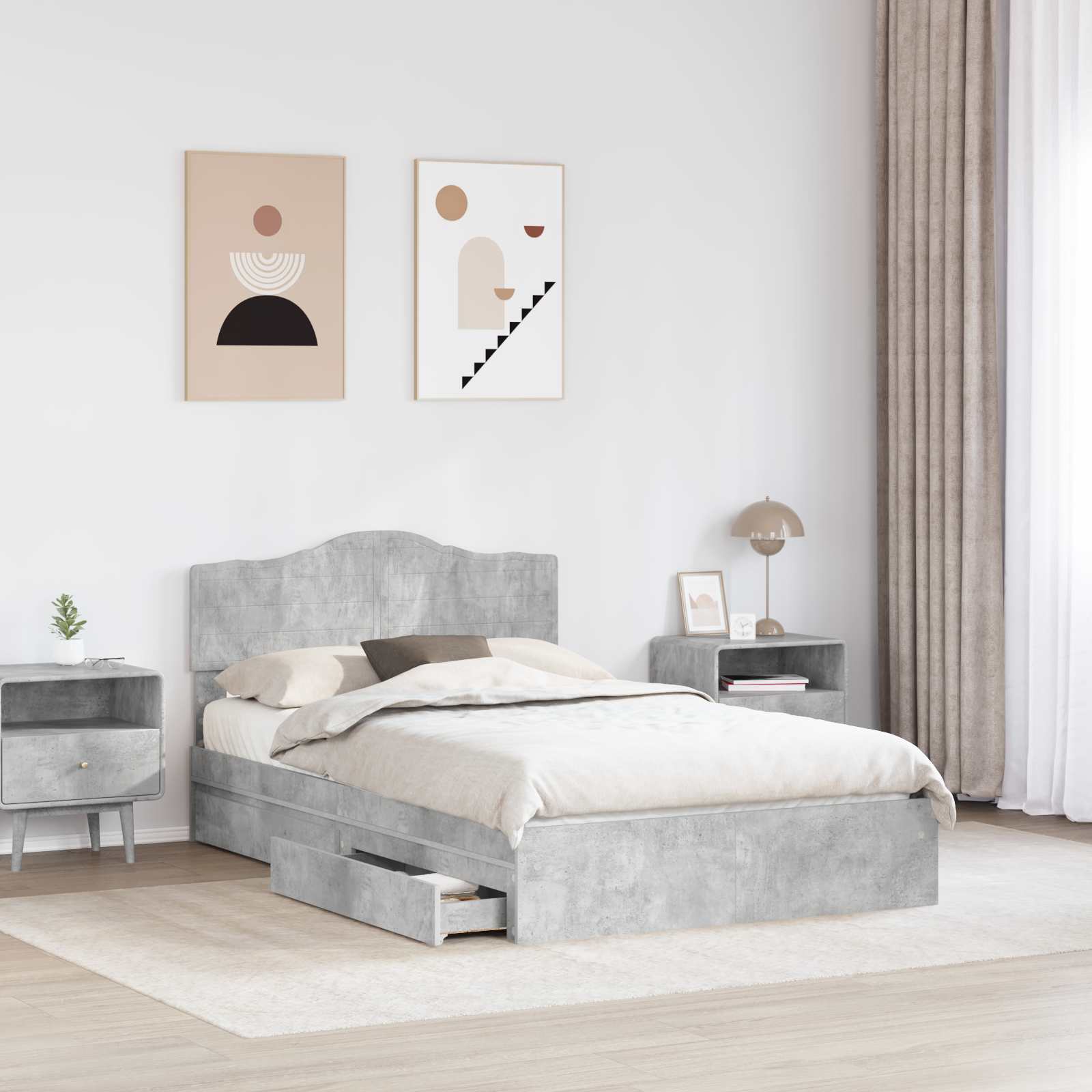 Opslag bed met hoofdeinde Beton Grijs 135 x 190 cm Bewerkt hout is nu te koop bij PeponiXL, paradijselijk wonen!