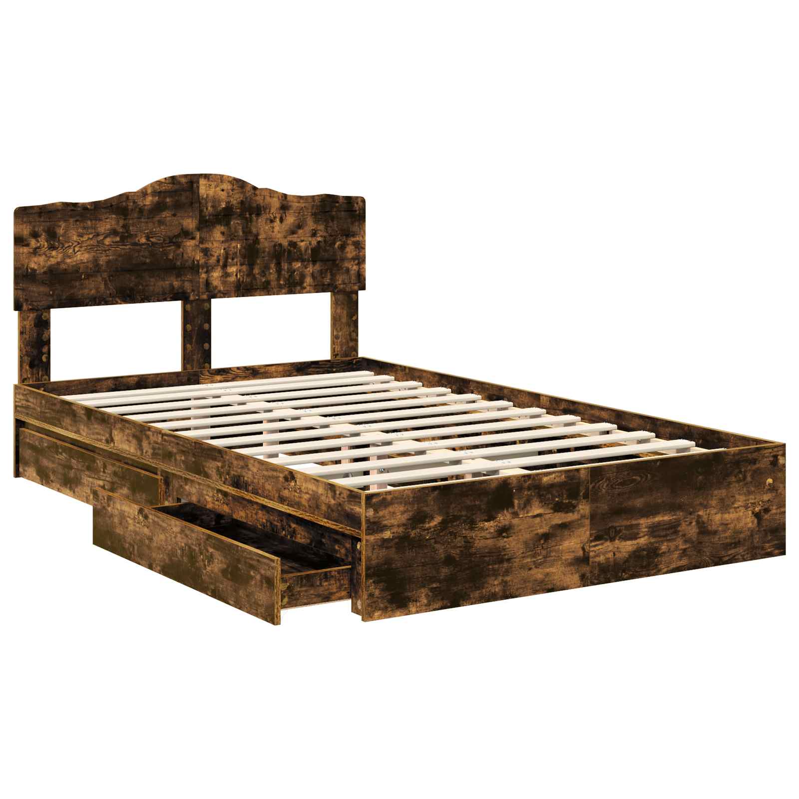Opslag bed met lade Gerookt eiken 135 x 190 cm Bewerkt hout is nu te koop bij PeponiXL, paradijselijk wonen!