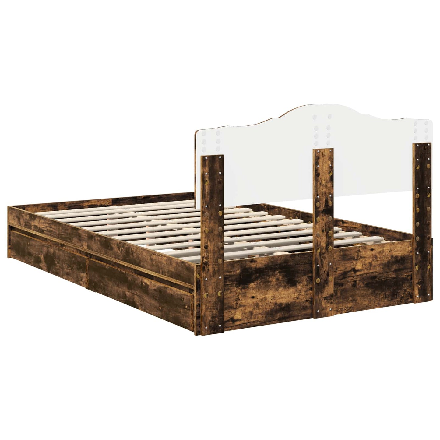 Opslag bed met lade Gerookt eiken 135 x 190 cm Bewerkt hout is nu te koop bij PeponiXL, paradijselijk wonen!