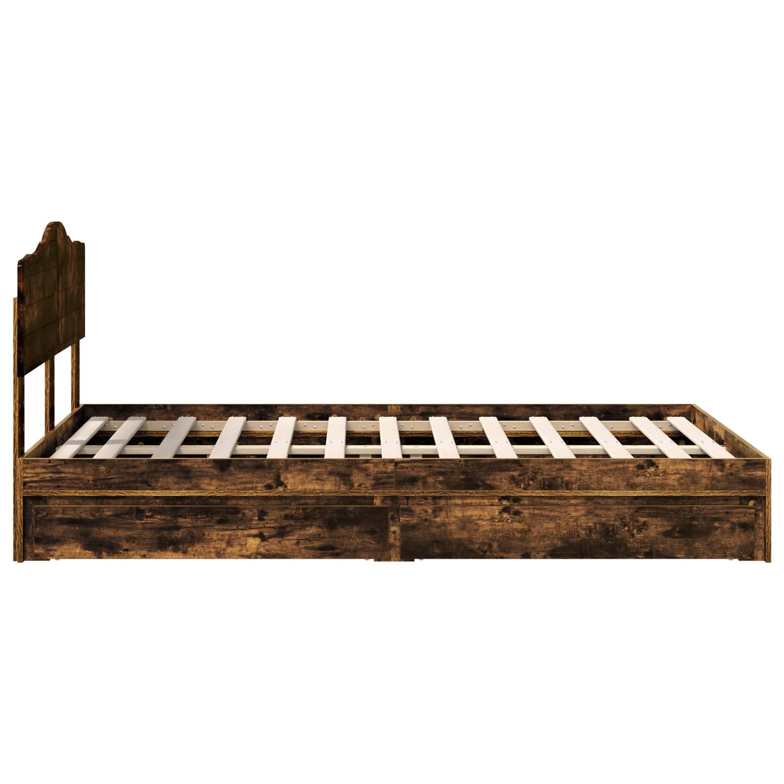 Opslag bed met lade Gerookt eiken 135 x 190 cm Bewerkt hout is nu te koop bij PeponiXL, paradijselijk wonen!