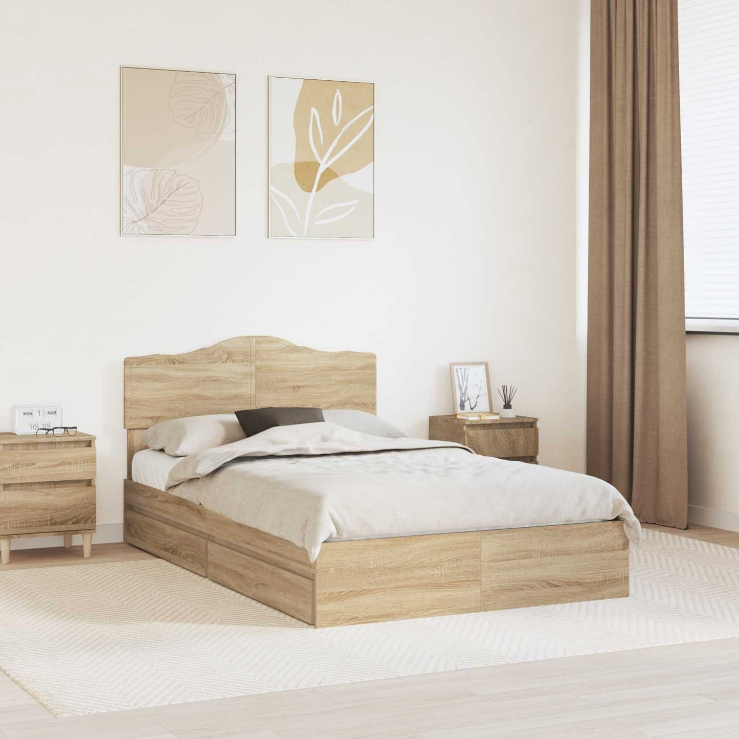 Opslag bed met lade Sonoma Eiken 120 x 200 cm Bewerkt hout is nu te koop bij PeponiXL, paradijselijk wonen!