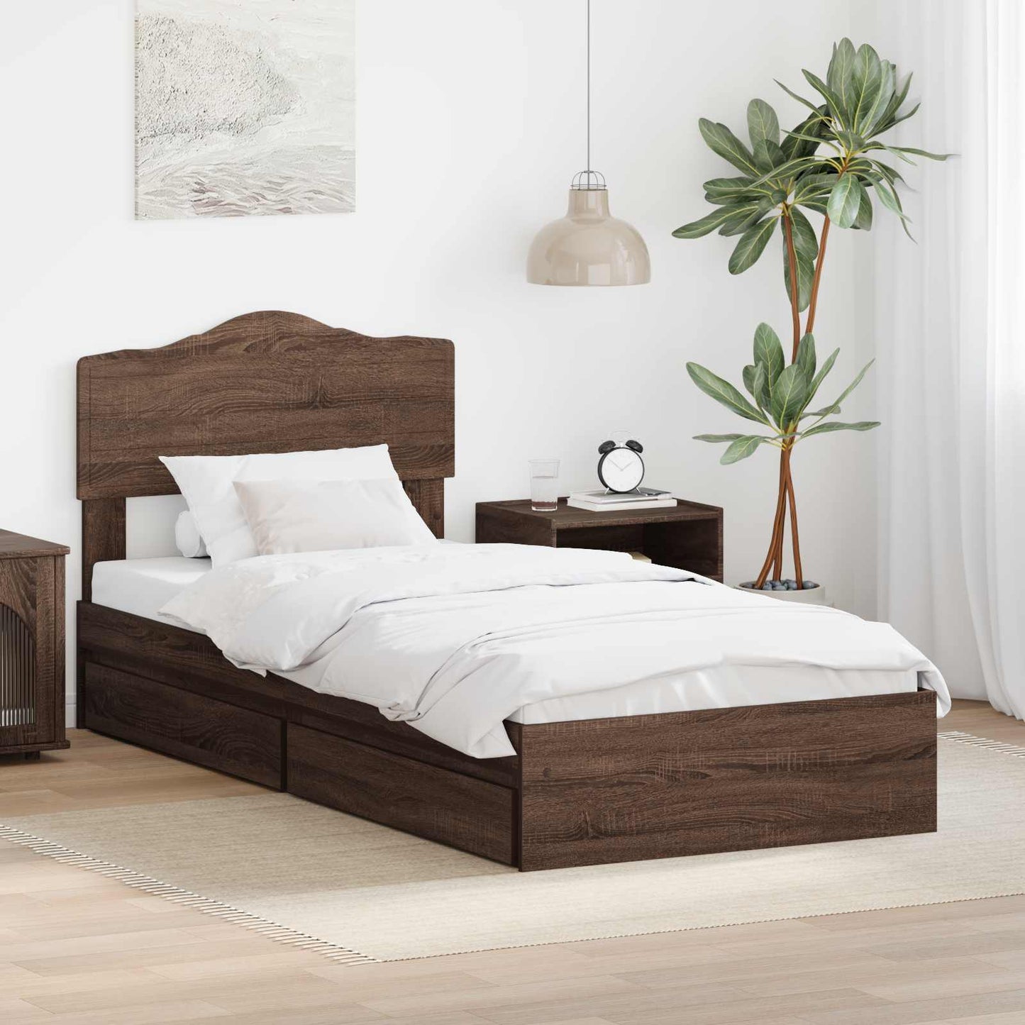 Opslag bed met hoofdeinde Bruin Eiken 100 x 200 cm Bewerkt hout is nu te koop bij PeponiXL, paradijselijk wonen!