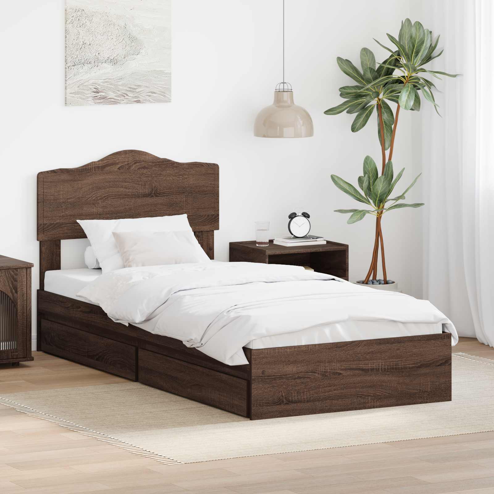 Opslag bed met hoofdeinde Bruin Eiken 100 x 200 cm Bewerkt hout is nu te koop bij PeponiXL, paradijselijk wonen!