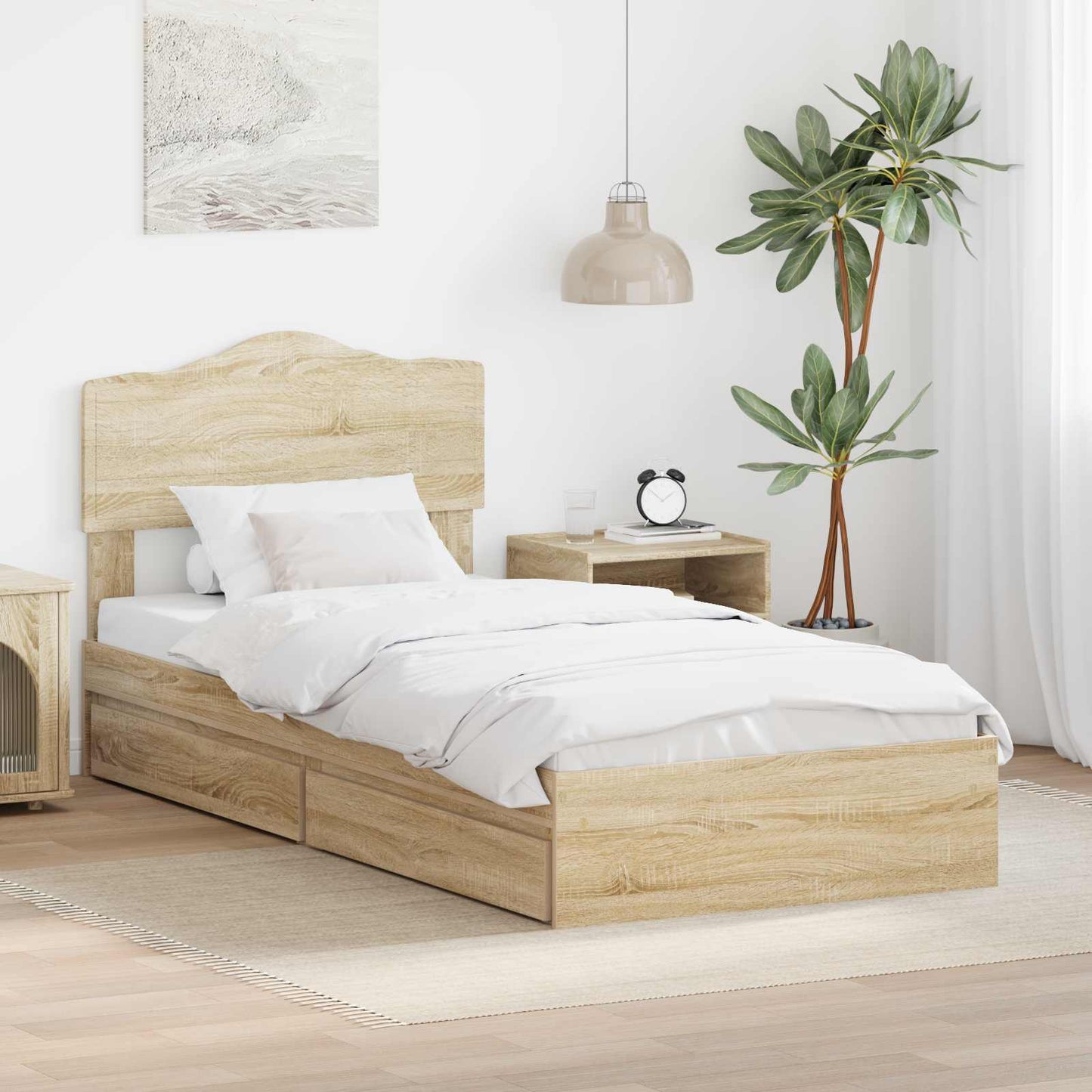 Opslag bed met hoofdeinde Sonoma Eiken 90 x 200 cm Bewerkt hout is nu te koop bij PeponiXL, paradijselijk wonen!