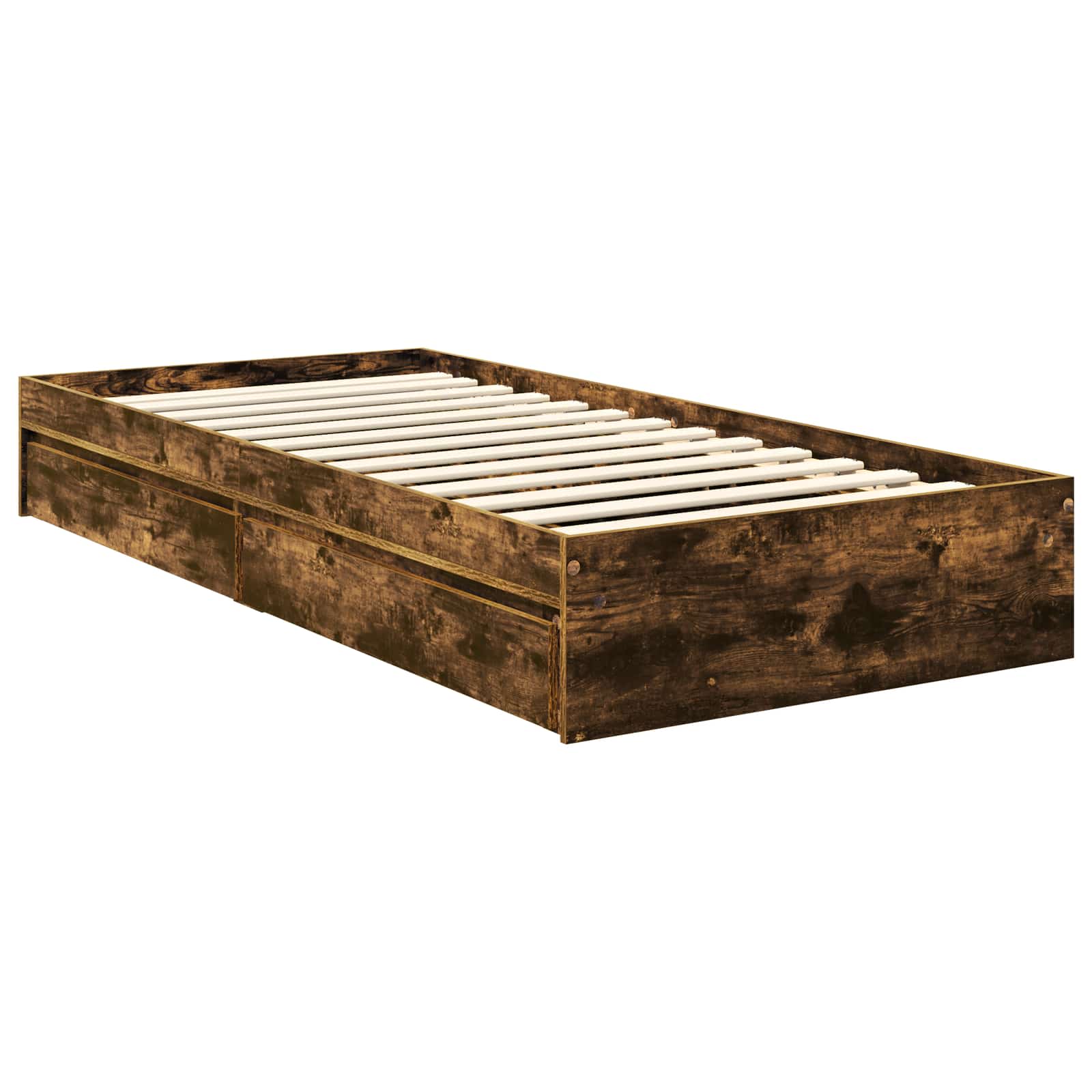 Opslag bed met lade Gerookt eiken 90 x 200 cm Bewerkt hout is nu te koop bij PeponiXL, paradijselijk wonen!