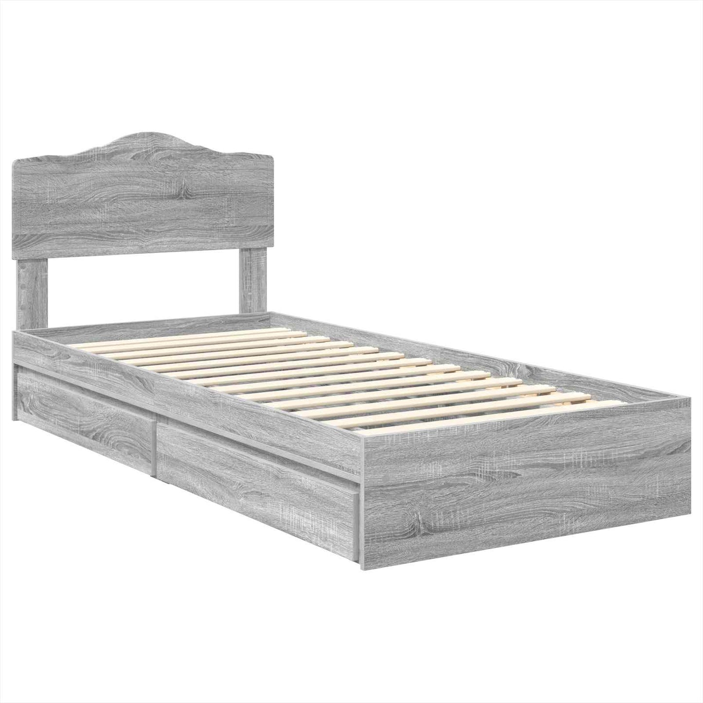 Opslag bed met hoofdeinde Grijs Sonoma 90 x 200 cm Bewerkt hout is nu te koop bij PeponiXL, paradijselijk wonen!
