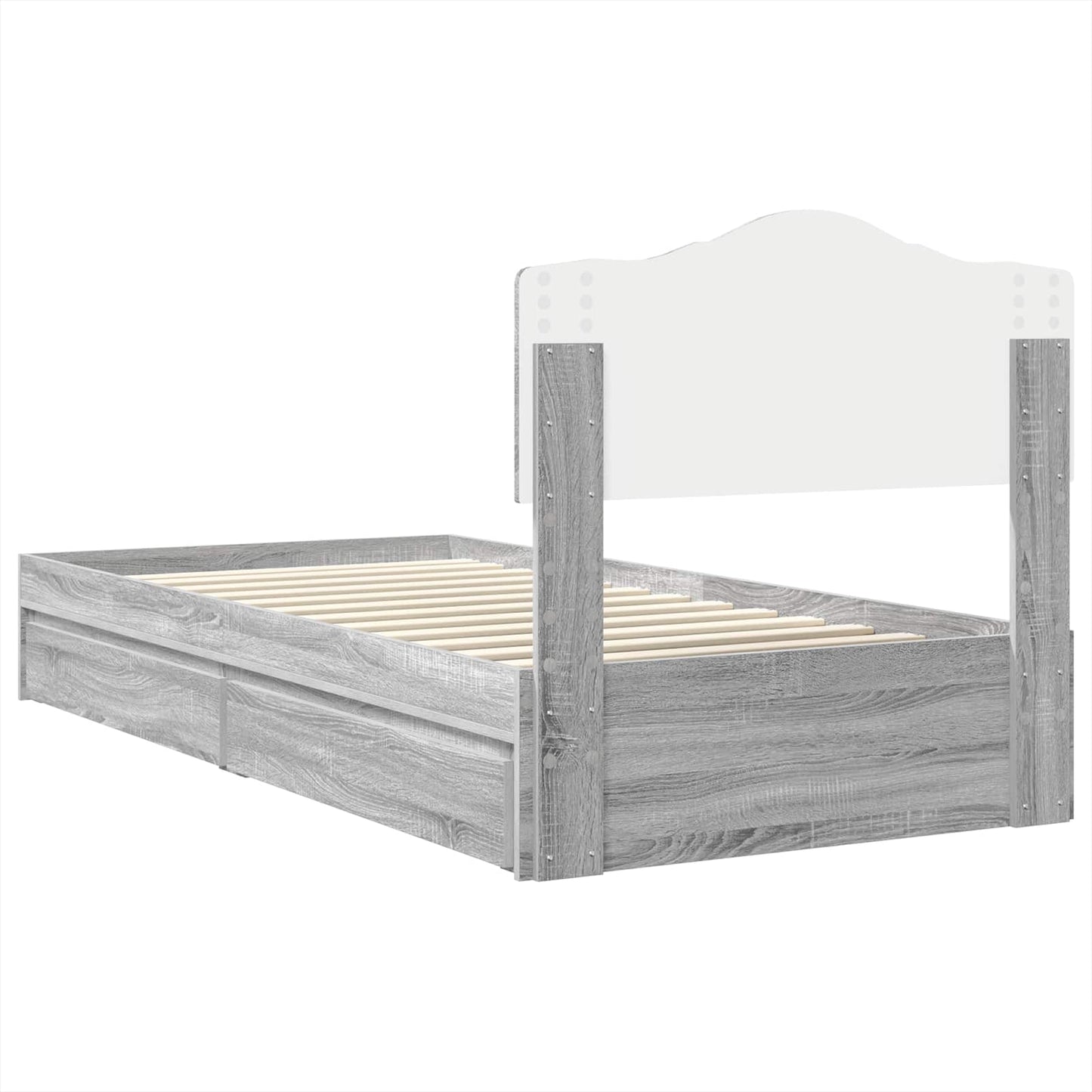 Opslag bed met hoofdeinde Grijs Sonoma 90 x 200 cm Bewerkt hout is nu te koop bij PeponiXL, paradijselijk wonen!