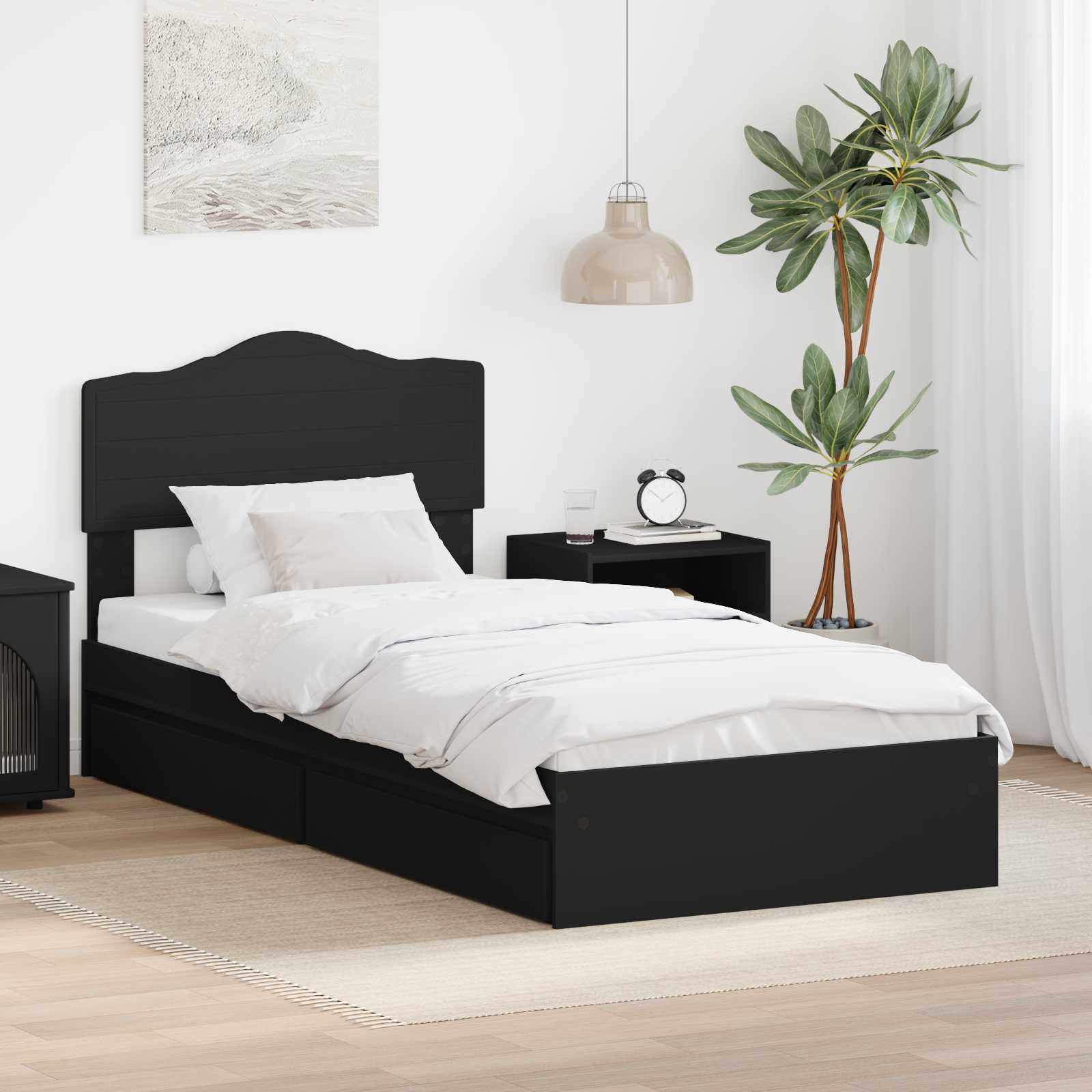 Opslag bed met hoofdeinde Zwart 90 x 190 cm Bewerkt hout is nu te koop bij PeponiXL, paradijselijk wonen!