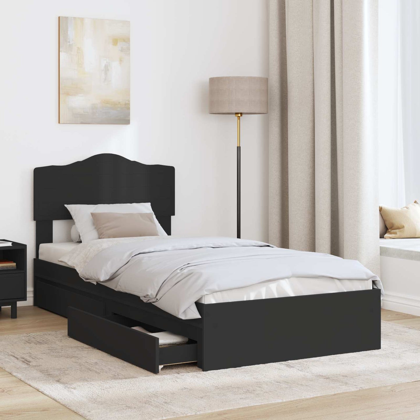 Opslag bed met hoofdeinde Zwart 90 x 190 cm Bewerkt hout is nu te koop bij PeponiXL, paradijselijk wonen!