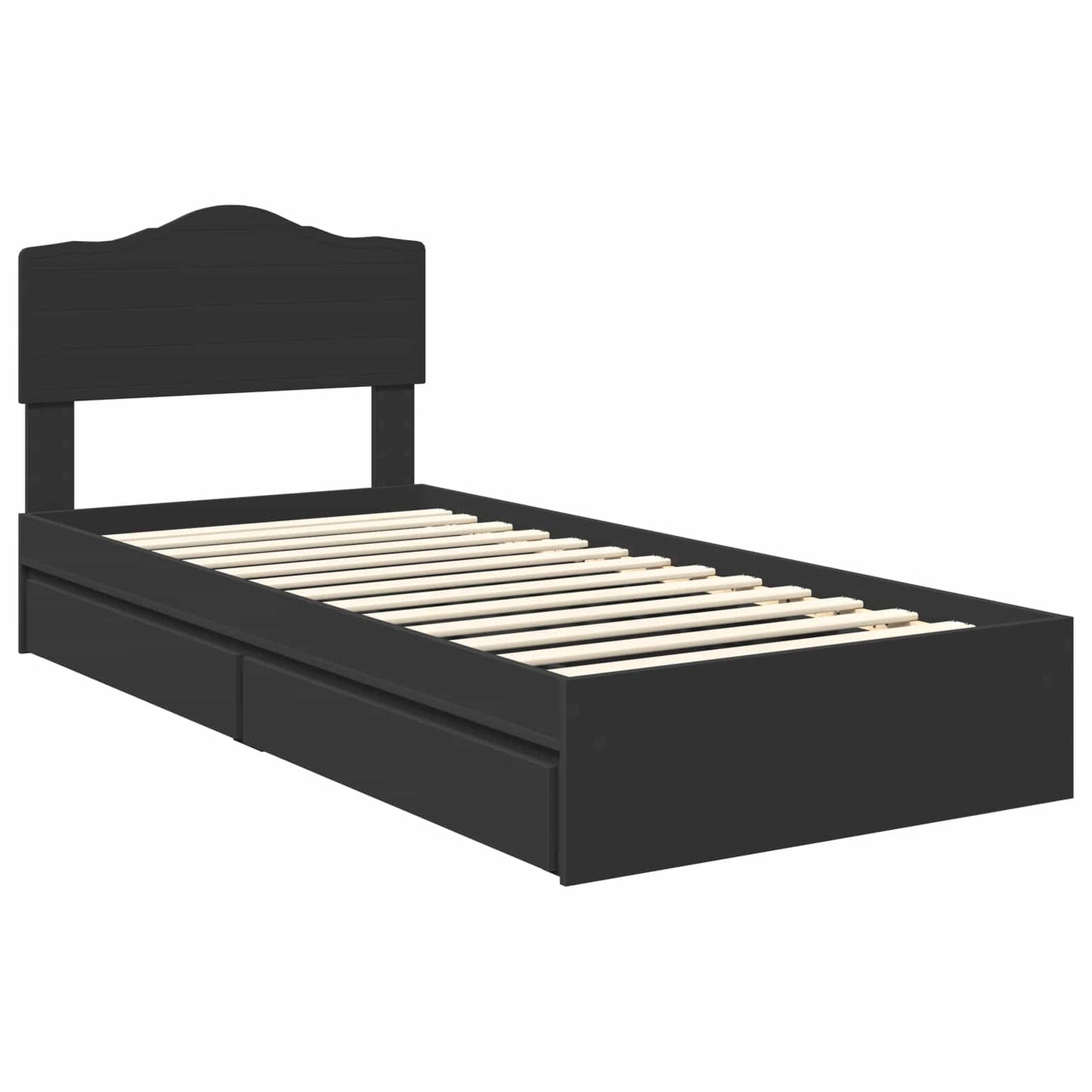 Opslag bed met hoofdeinde Zwart 90 x 190 cm Bewerkt hout is nu te koop bij PeponiXL, paradijselijk wonen!