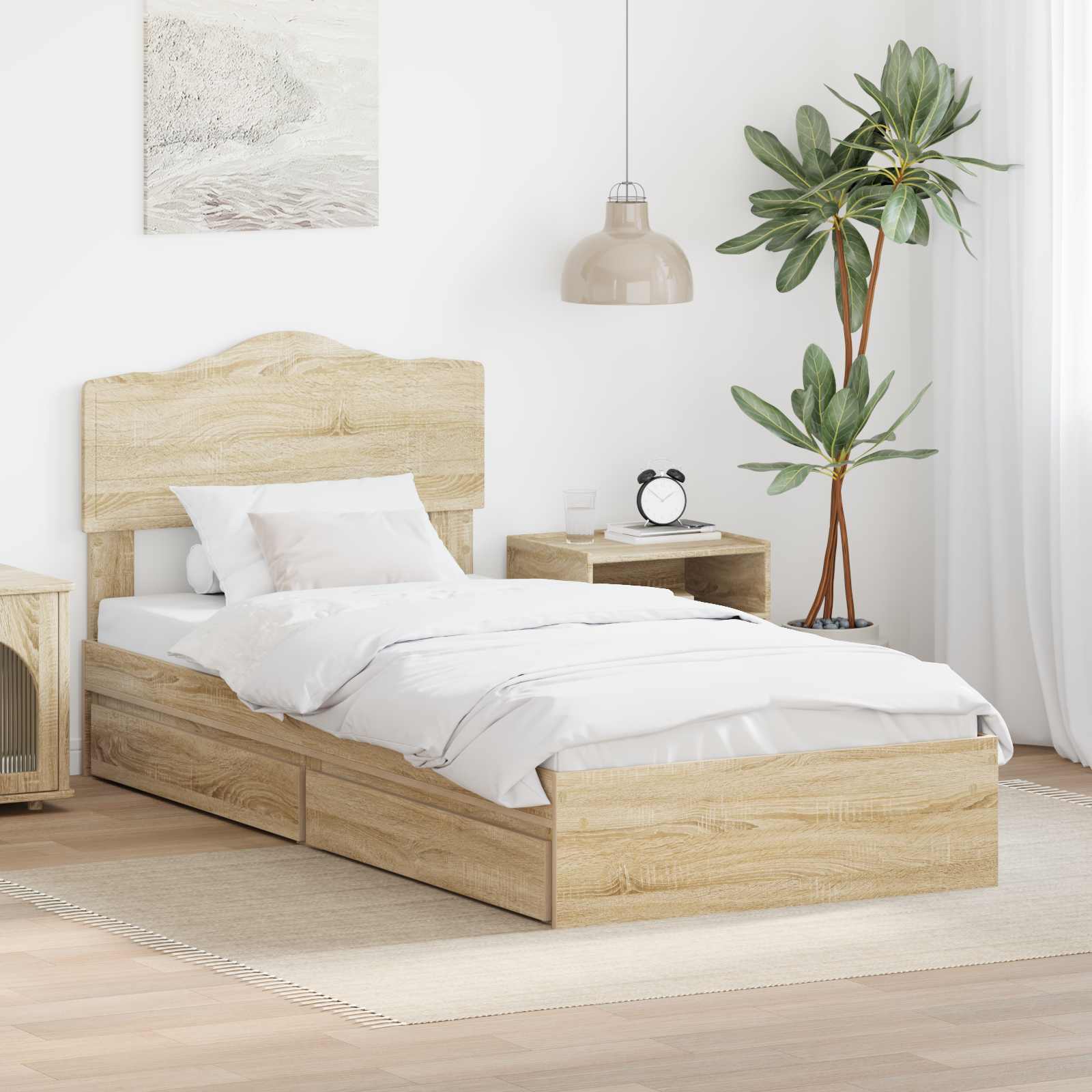 Opslag bed met hoofdeinde Sonoma Eiken 90 x 190 cm Bewerkt hout is nu te koop bij PeponiXL, paradijselijk wonen!