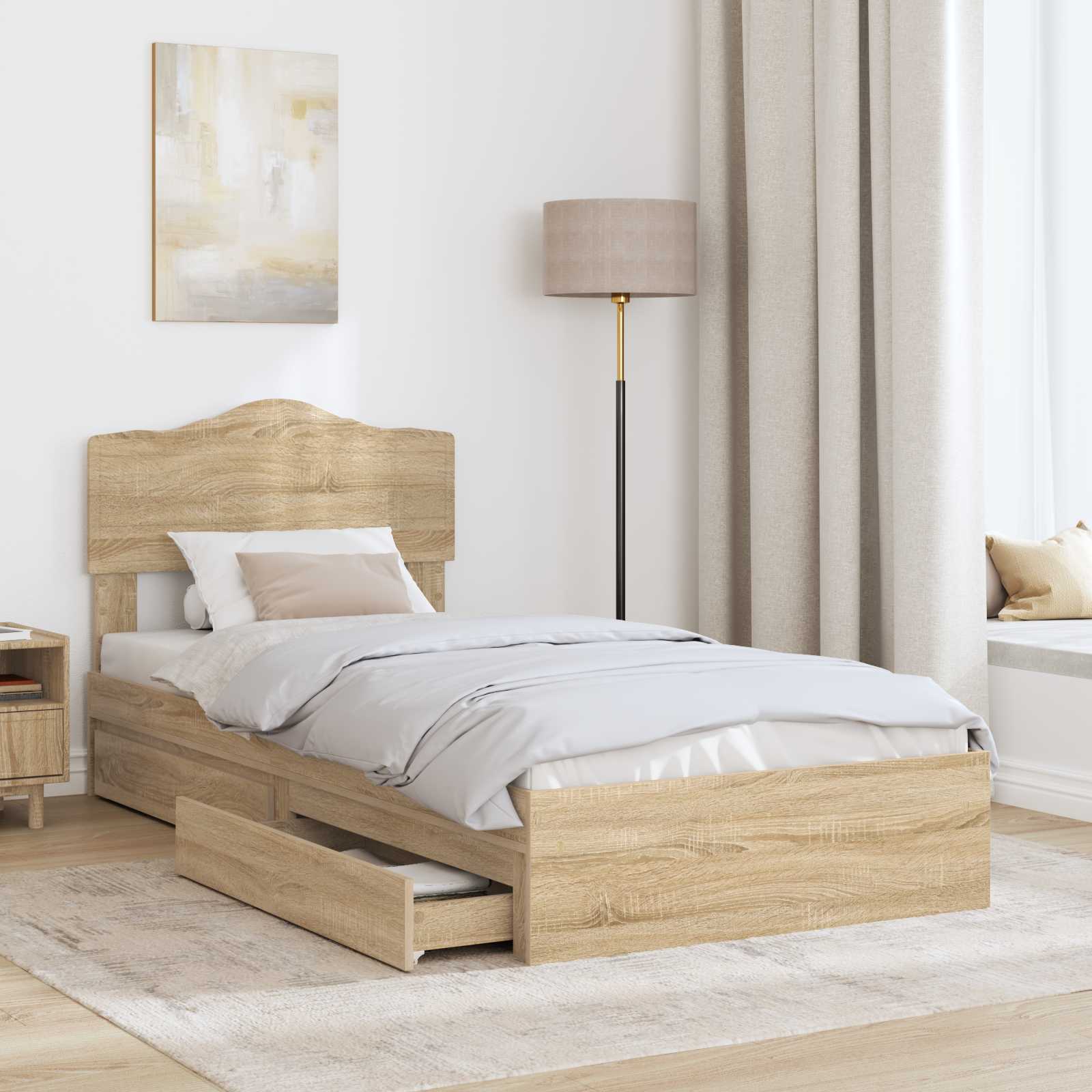 Opslag bed met hoofdeinde Sonoma Eiken 90 x 190 cm Bewerkt hout is nu te koop bij PeponiXL, paradijselijk wonen!