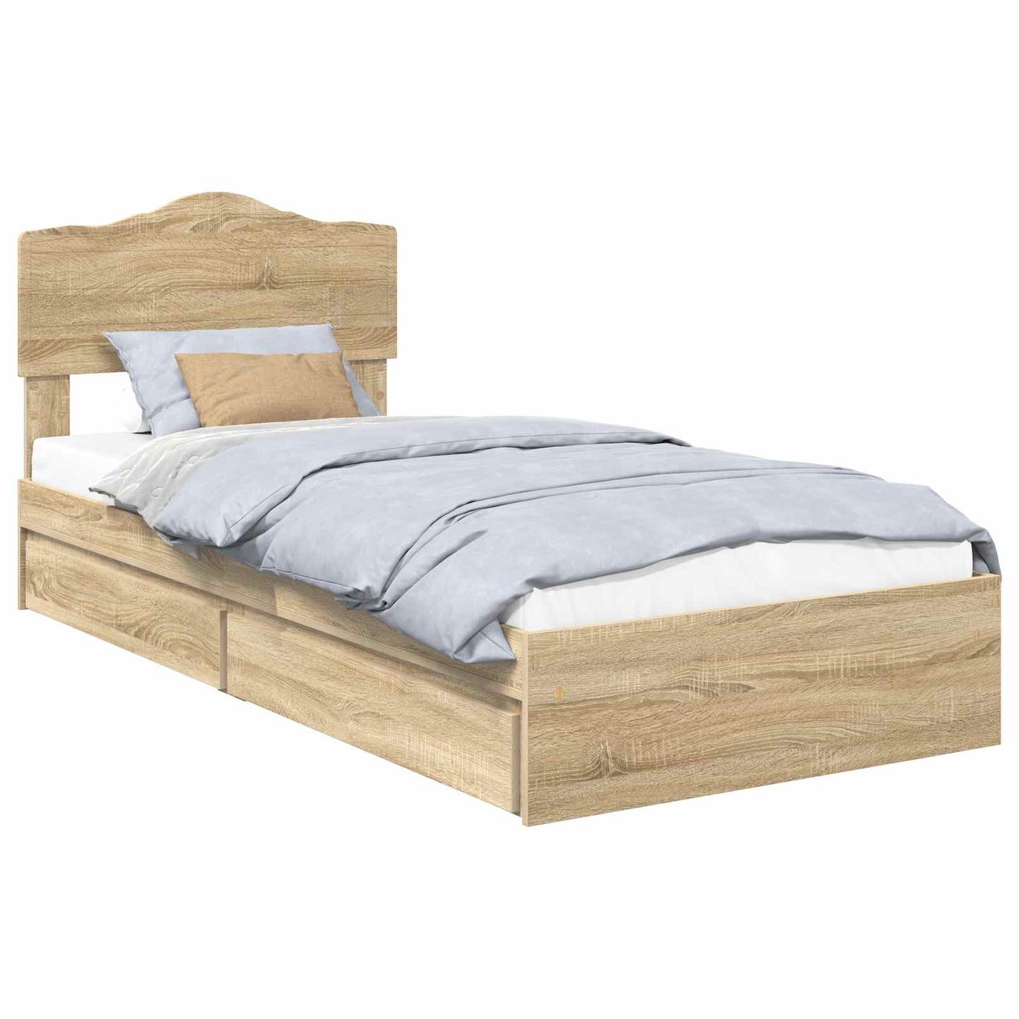 Opslag bed met hoofdeinde Sonoma Eiken 90 x 190 cm Bewerkt hout is nu te koop bij PeponiXL, paradijselijk wonen!