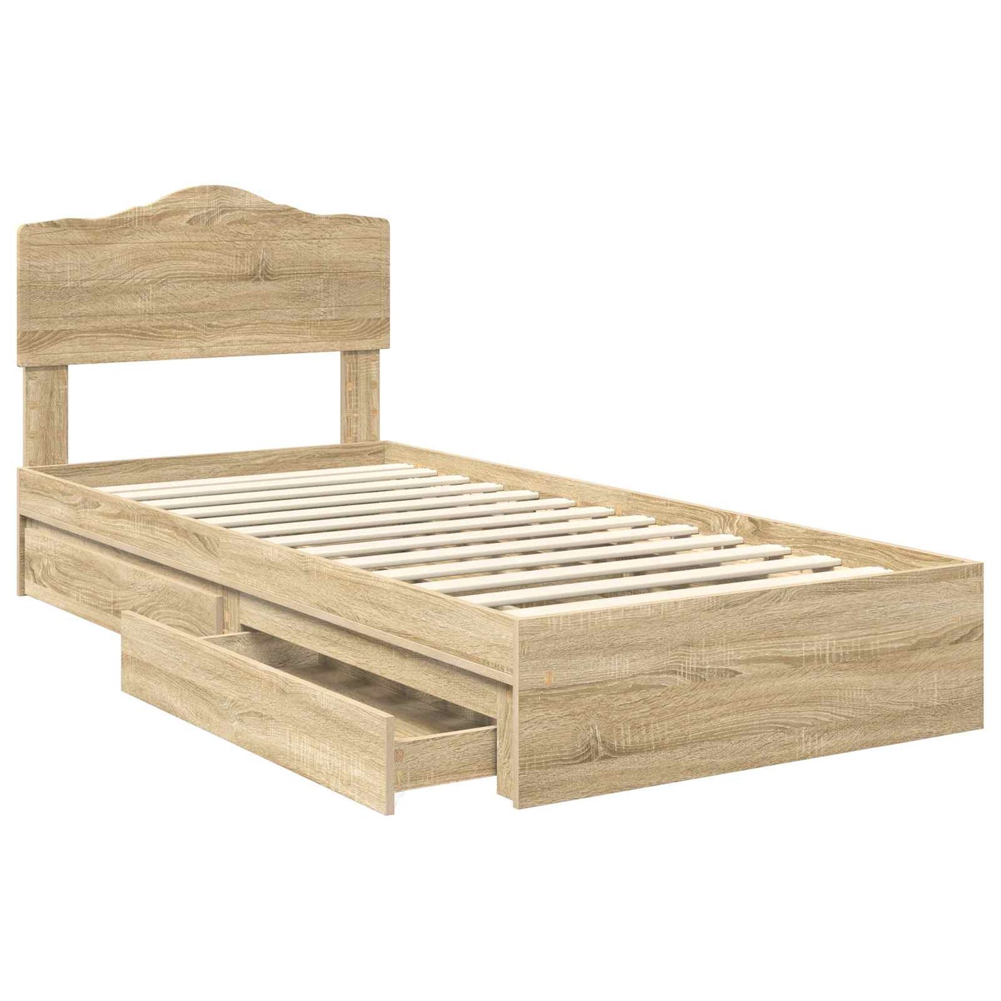 Opslag bed met hoofdeinde Sonoma Eiken 90 x 190 cm Bewerkt hout is nu te koop bij PeponiXL, paradijselijk wonen!