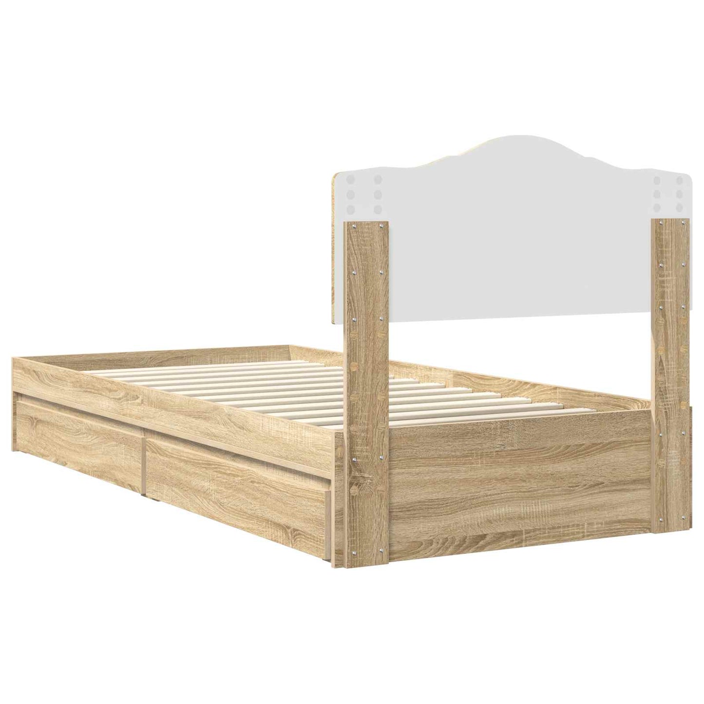 Opslag bed met hoofdeinde Sonoma Eiken 90 x 190 cm Bewerkt hout is nu te koop bij PeponiXL, paradijselijk wonen!
