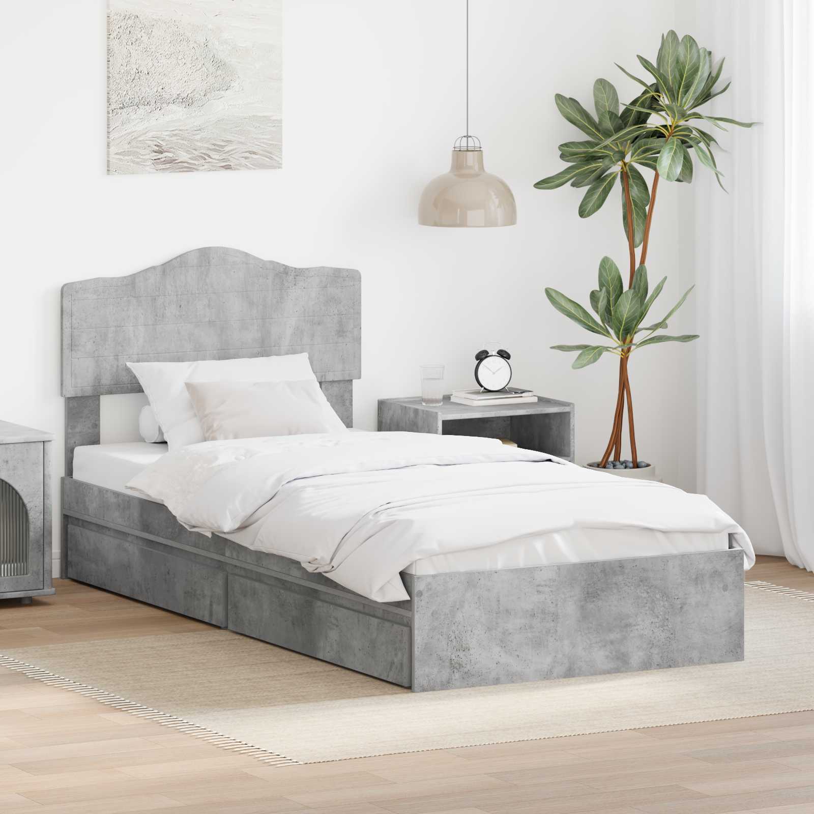 Opslag bed met hoofdeinde Beton Grijs 90 x 190 cm Bewerkt hout is nu te koop bij PeponiXL, paradijselijk wonen!