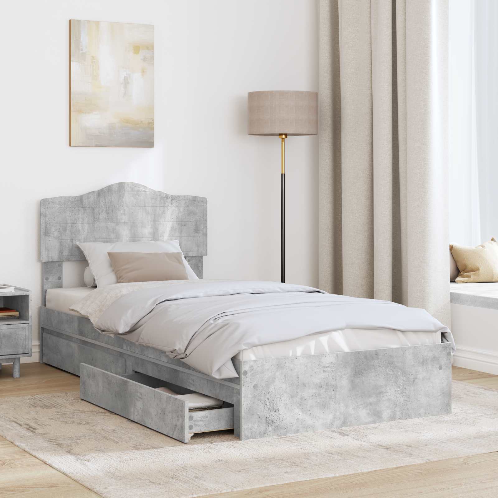 Opslag bed met hoofdeinde Beton Grijs 90 x 190 cm Bewerkt hout is nu te koop bij PeponiXL, paradijselijk wonen!