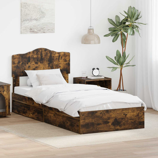 Opslag bed met lade Gerookt eiken 90 x 190 cm Bewerkt hout is nu te koop bij PeponiXL, paradijselijk wonen!