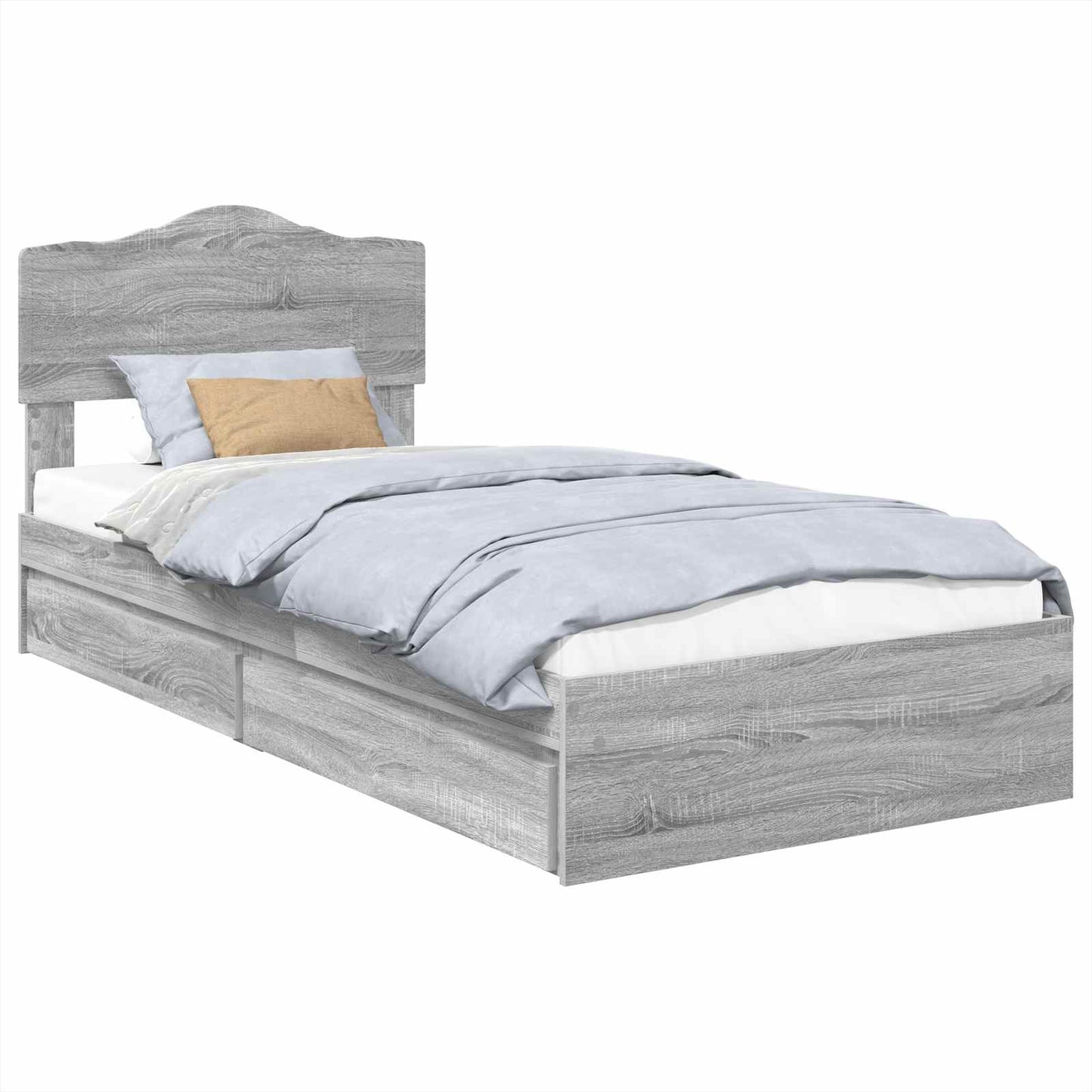 Opslag bed met hoofdeinde Grijs Sonoma 90 x 190 cm Bewerkt hout is nu te koop bij PeponiXL, paradijselijk wonen!