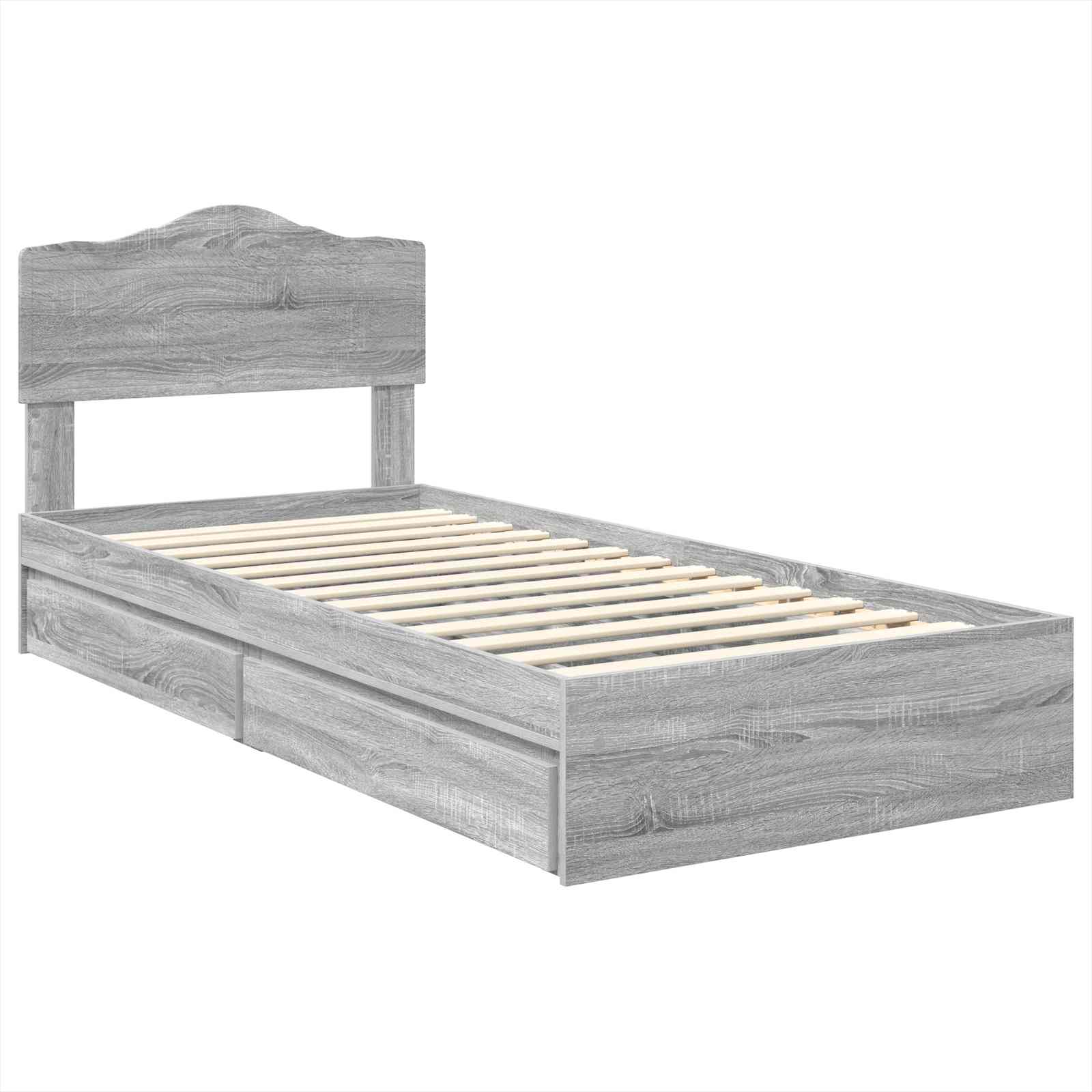 Opslag bed met hoofdeinde Grijs Sonoma 90 x 190 cm Bewerkt hout is nu te koop bij PeponiXL, paradijselijk wonen!