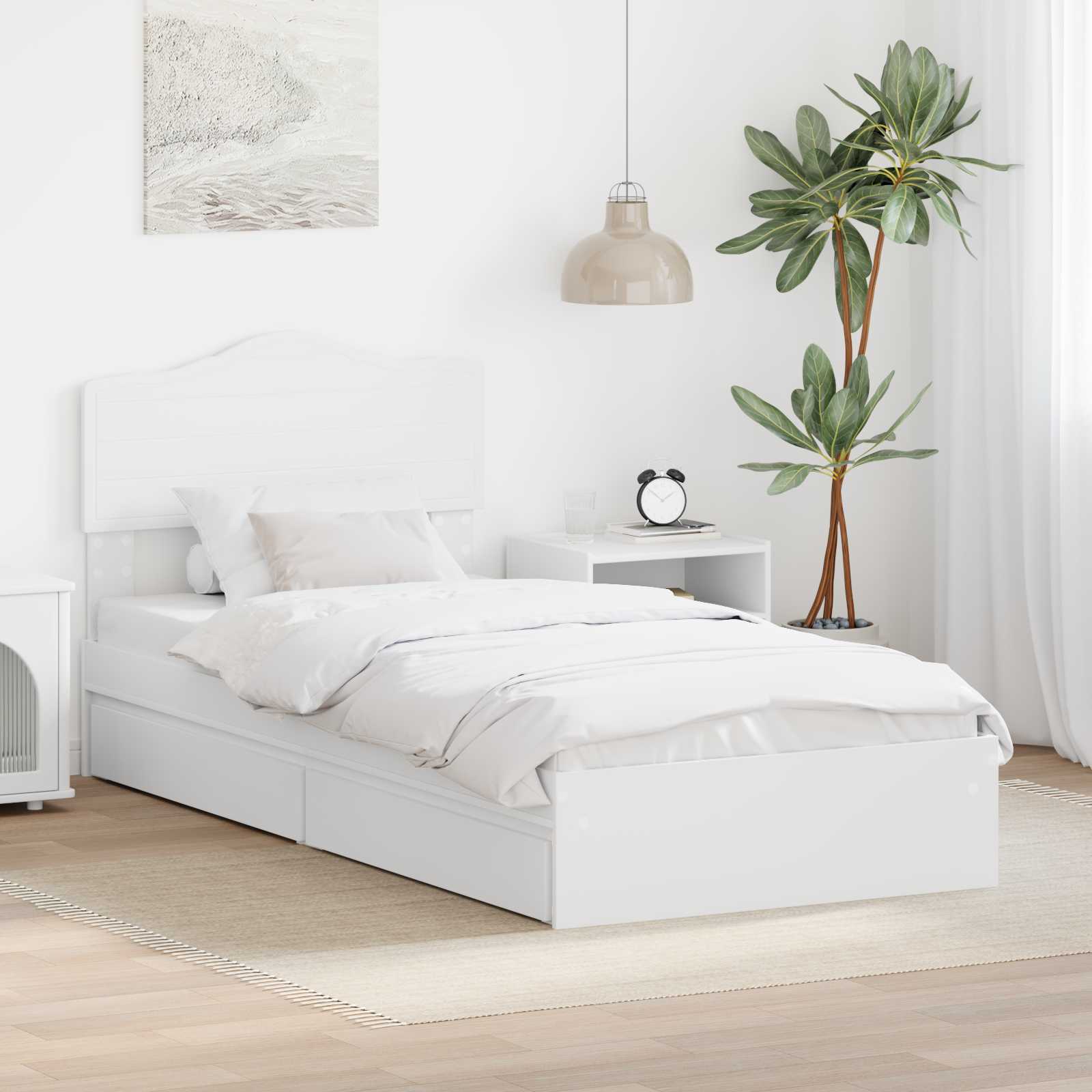 Opslag bed met hoofdeinde met lade Wit 70 x 190 cm Bewerkt hout is nu te koop bij PeponiXL, paradijselijk wonen!